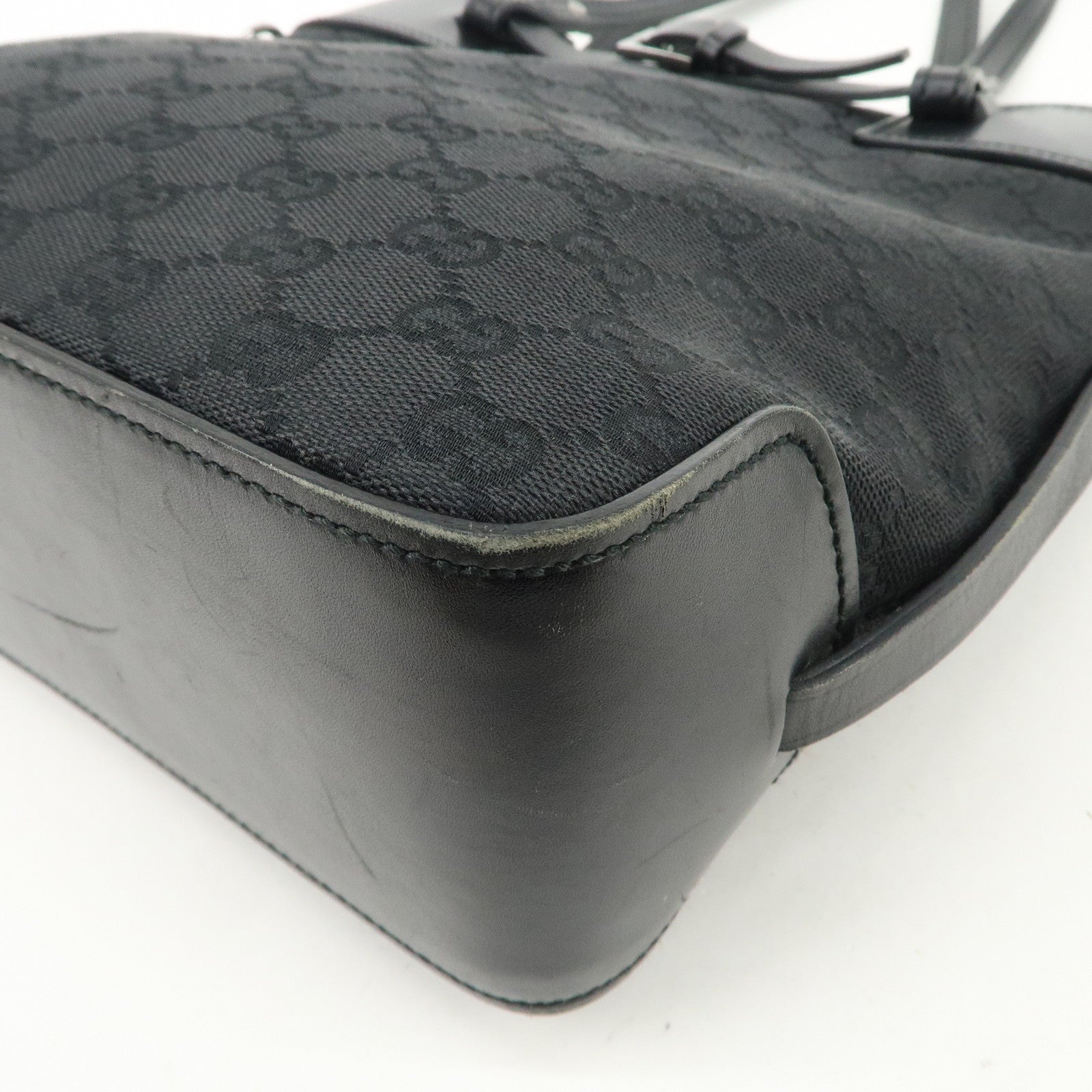 GUCCI GG Canvas Leather Tote Bag Hand Bag Shoulder Bag Black 107757