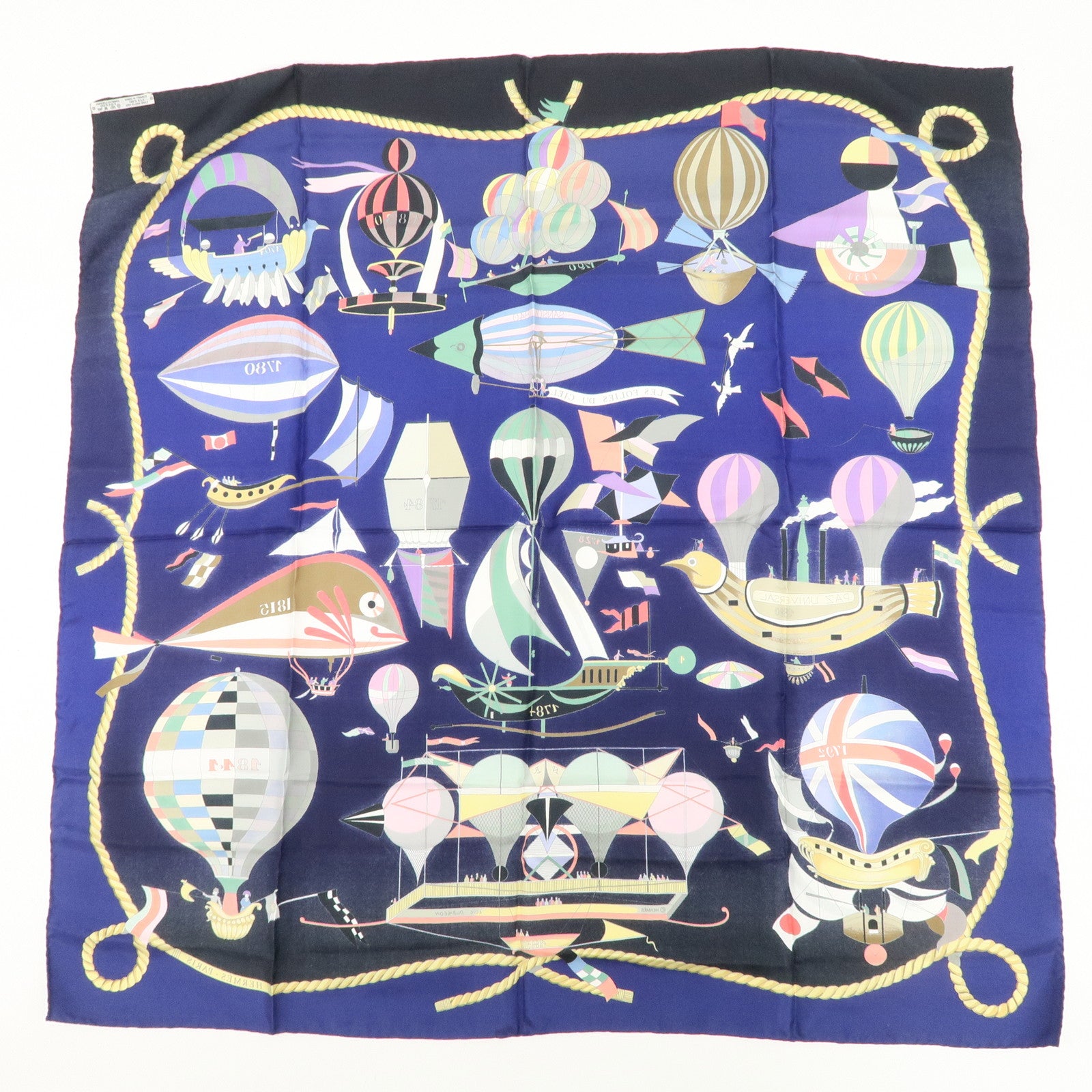 HERMES Carre 90 Silk 100% Scarf LES FOLIES DU CIEL Black Navy Multicolo Used