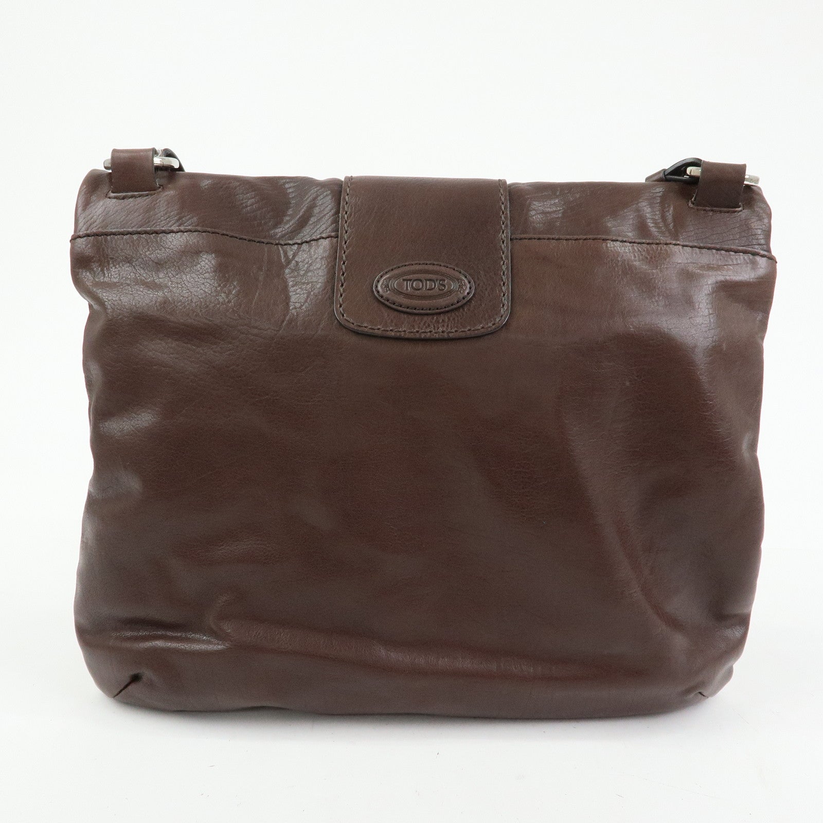 TOD'S Leather Belt Accent Flap Shoulder Bag Crossbody Bag Brown