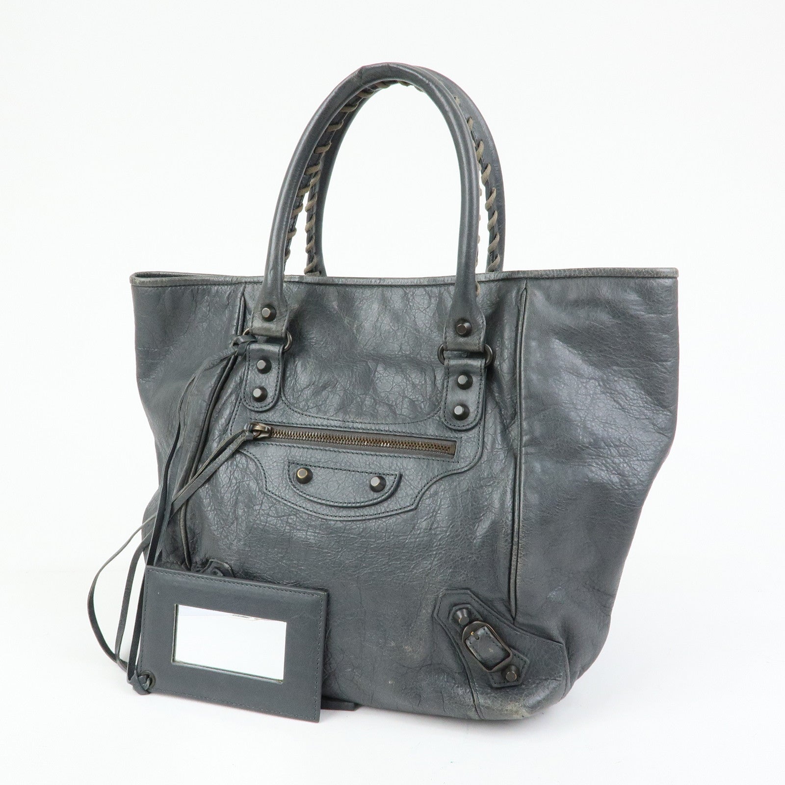 BALENCIAGA The Sunday Leather Tote Bag Hand Bag Gray 228750