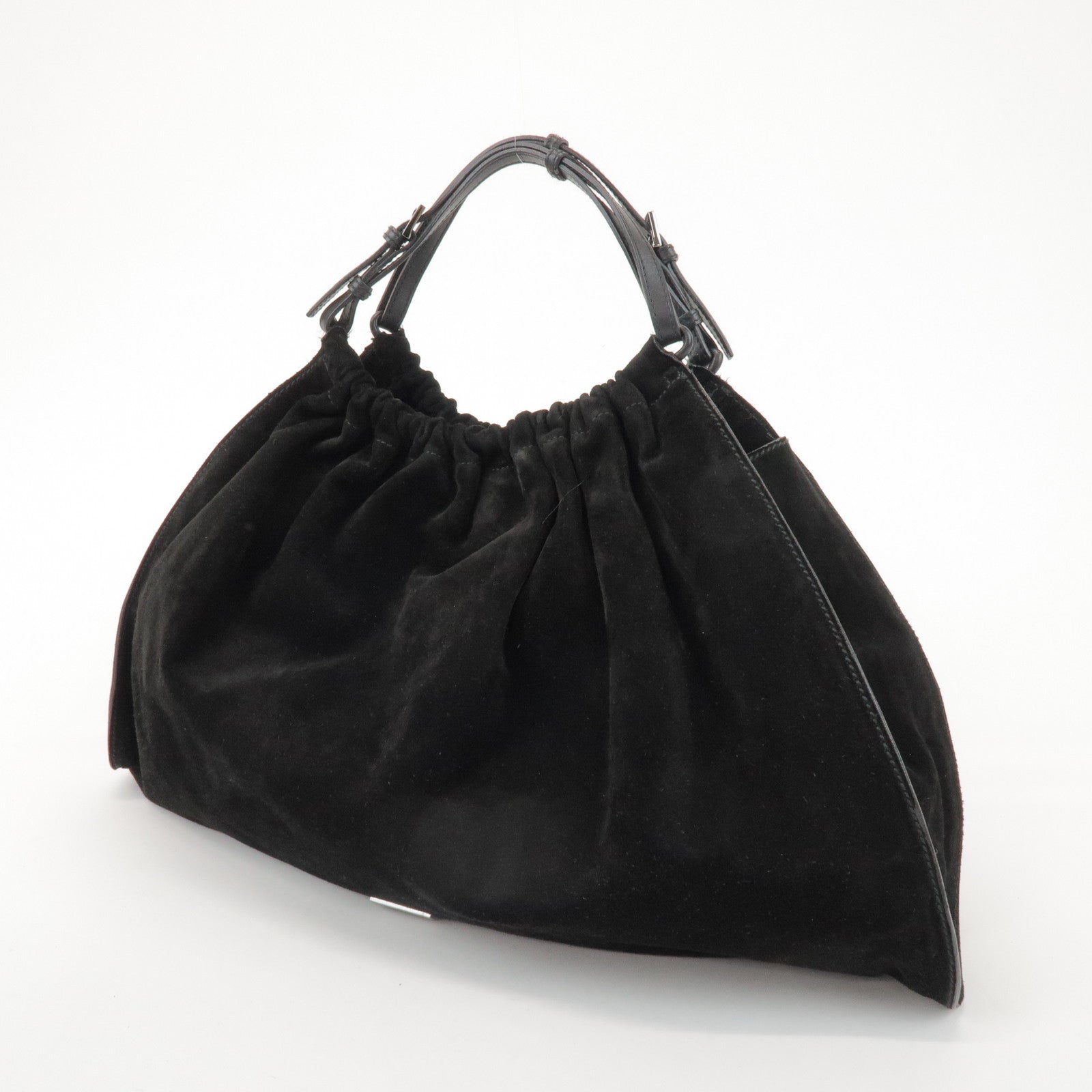 GUCCI Suede Leather Hand Bag Shoulder Bag Black 0014335
