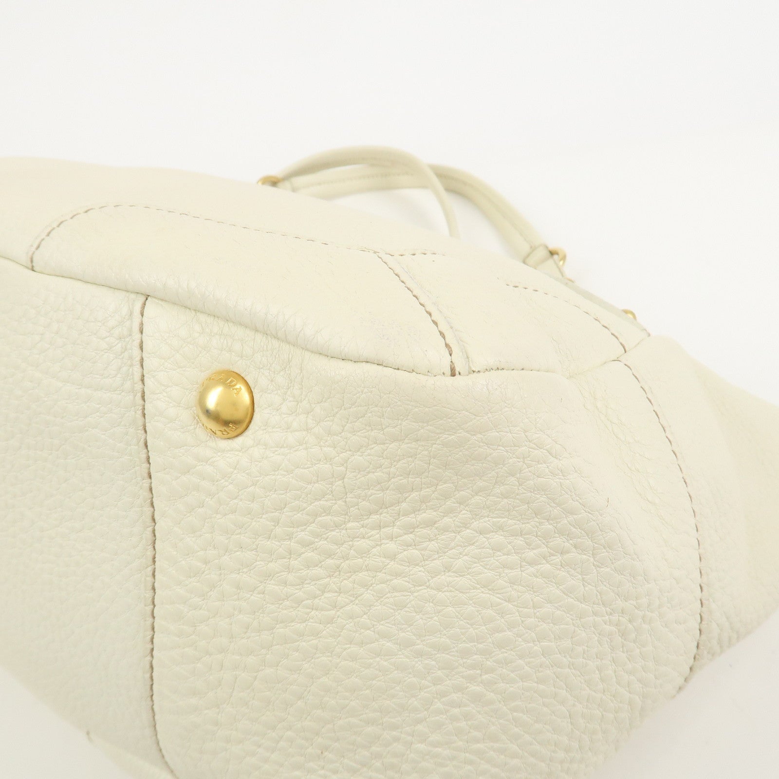 PRADA Logo Calf Leather Tote Bag Shoulder Bag Ivory BR3844