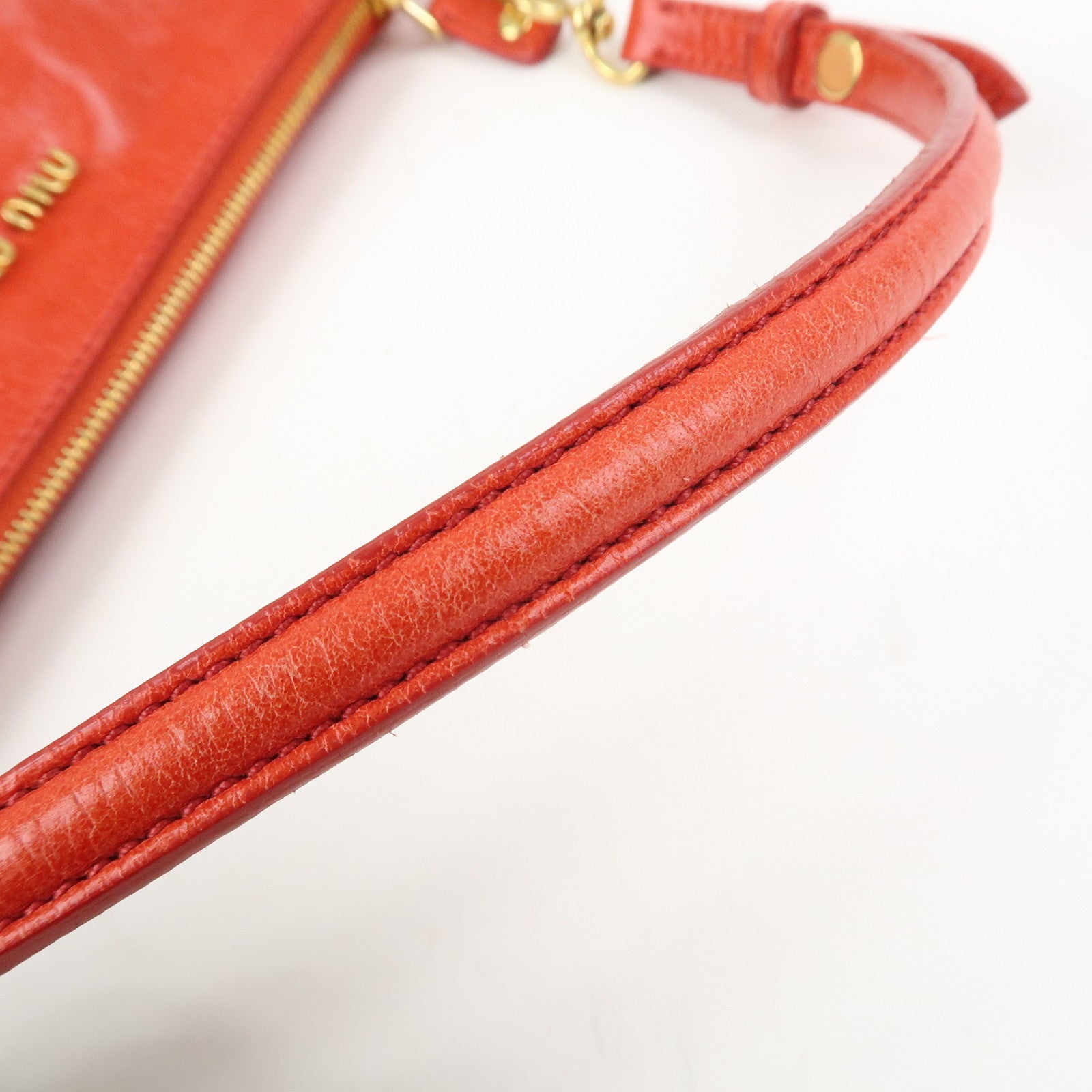 MIU MIU Side Ribbon Leather Mini Shoulder Bag Hand Bag Red 5N1557