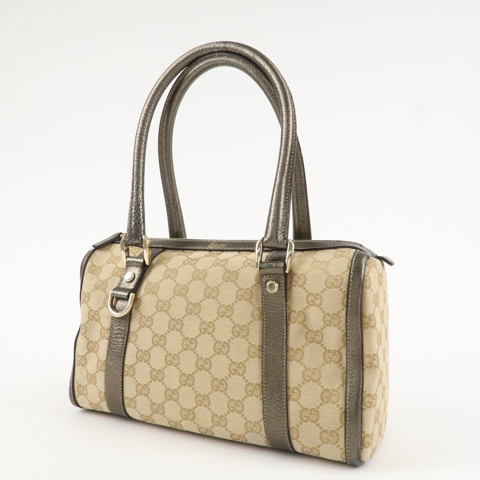 GUCCI Abbey GG Canvas Leather Mini Boston Bag Beige Silver 130942 Used