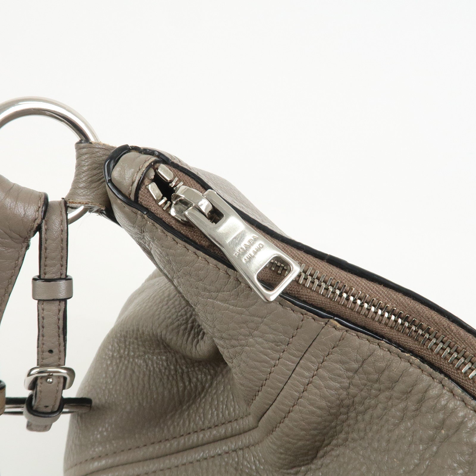 PRADA Leather Shoulder Bag Hand Bag Gray BR5096