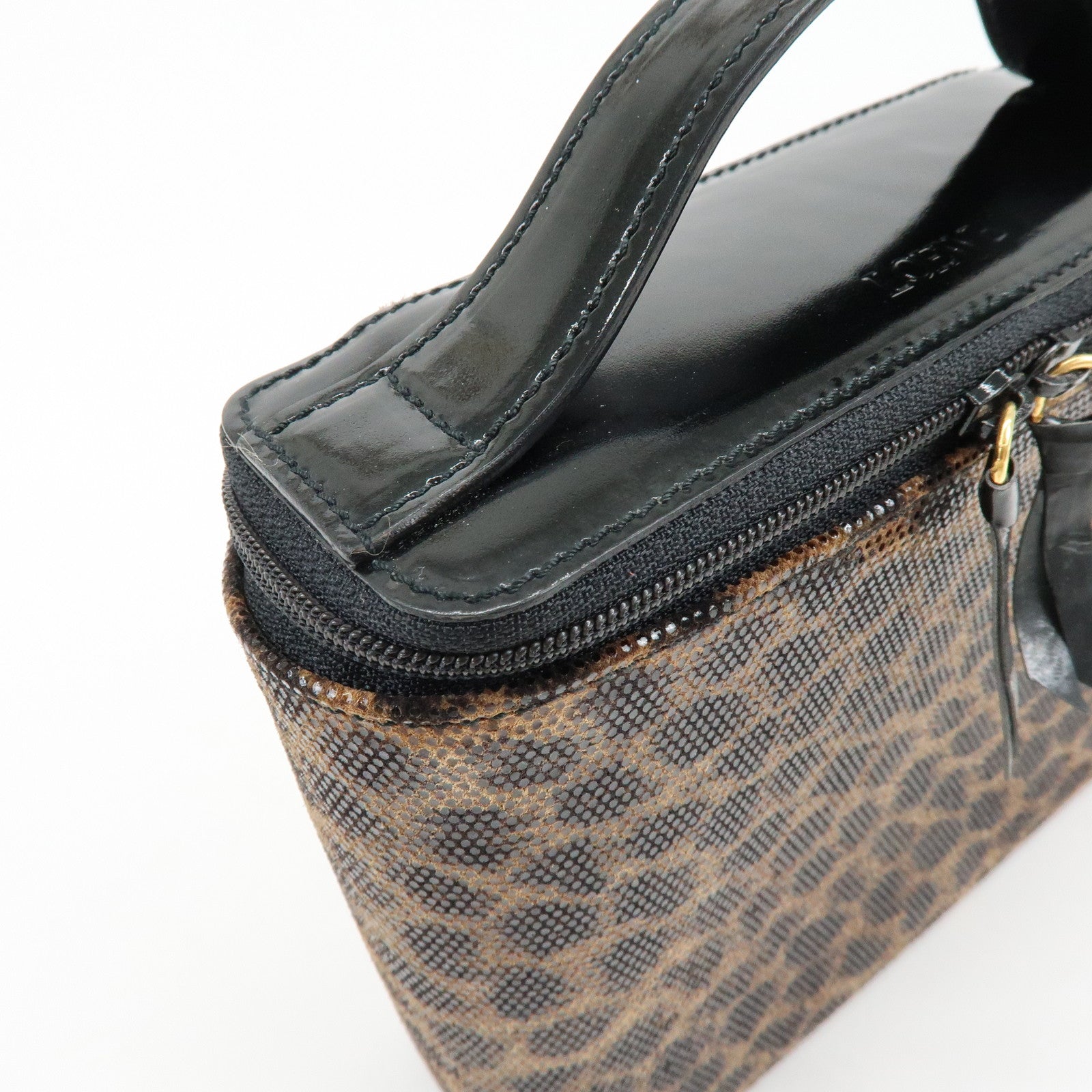 LOEWE PVC Leather Leopard Print Hand Bag Vanity Bag Brown Bag