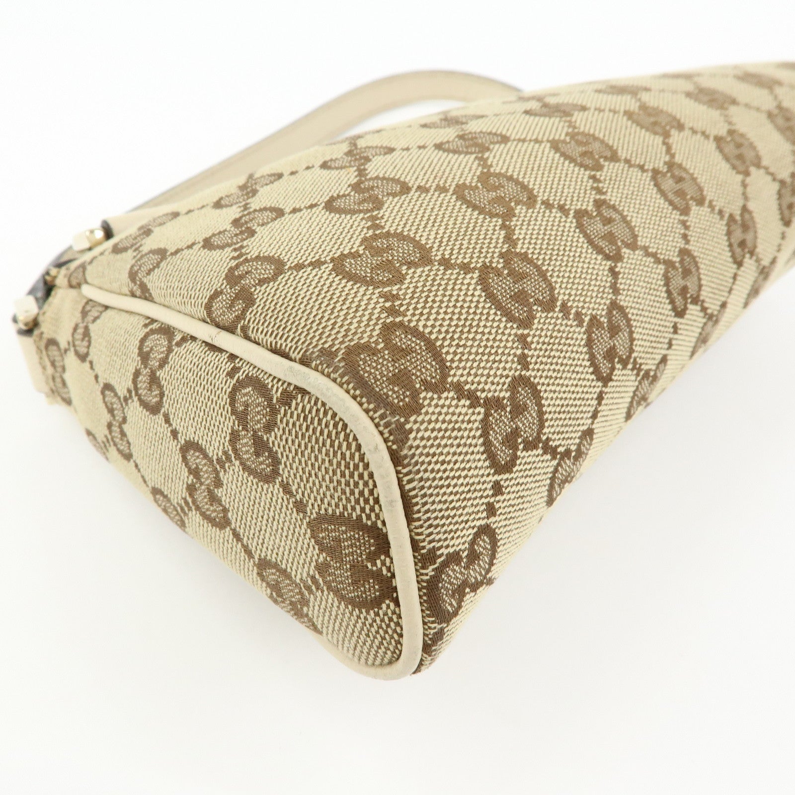 GUCCI GG Canvas Leather Hand Bag Beige Ivory 145750