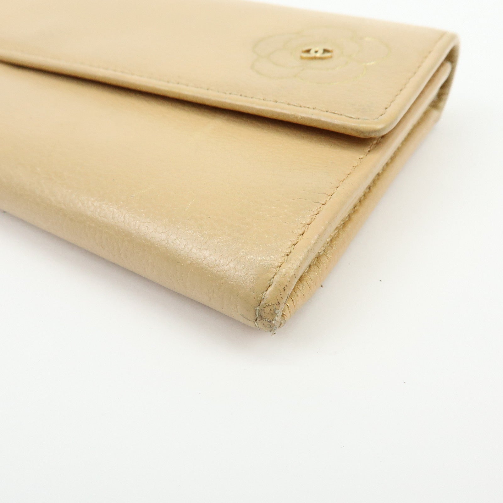 Chanel Camellia Calf Leather Long Flap Wallet Beige