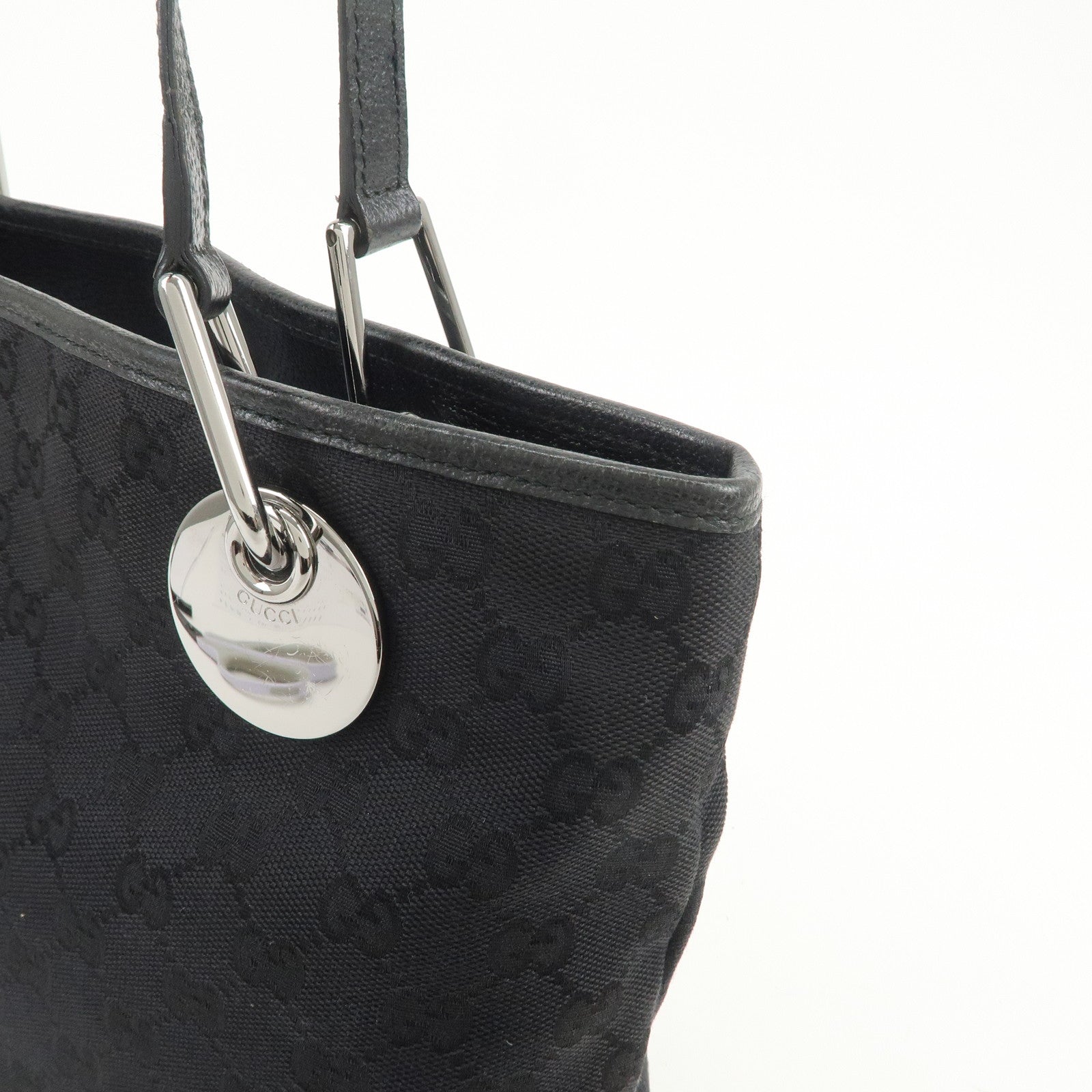 GUCCI GG Canvas Leather Tote Bag Shoulder Bag Black 120337