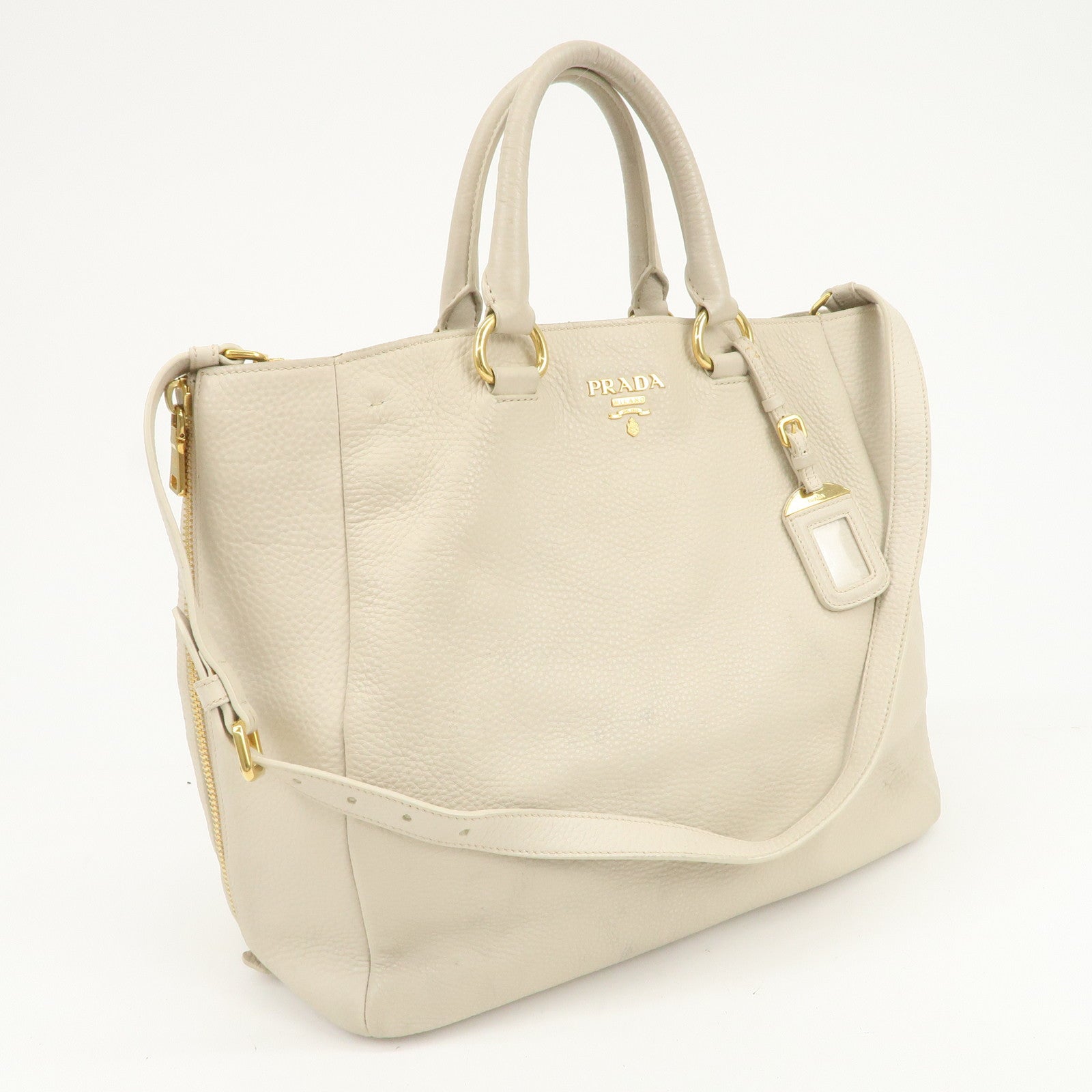 PRADA Logo 2Way Bag Hand Bag Shoulder Bag Ivory