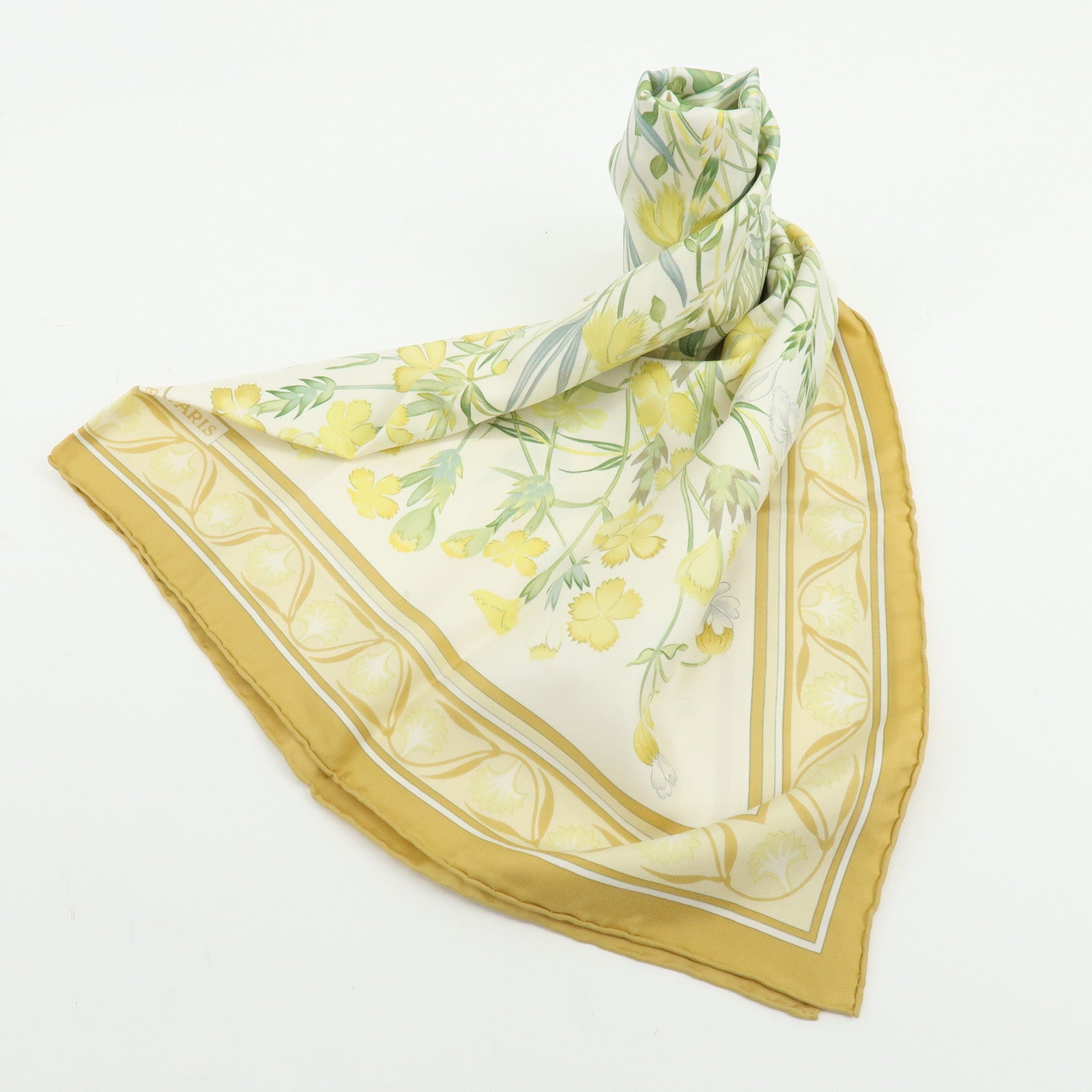 HERMES Carre90 Silk 100% oeillets sauvages et autres caryophyllales