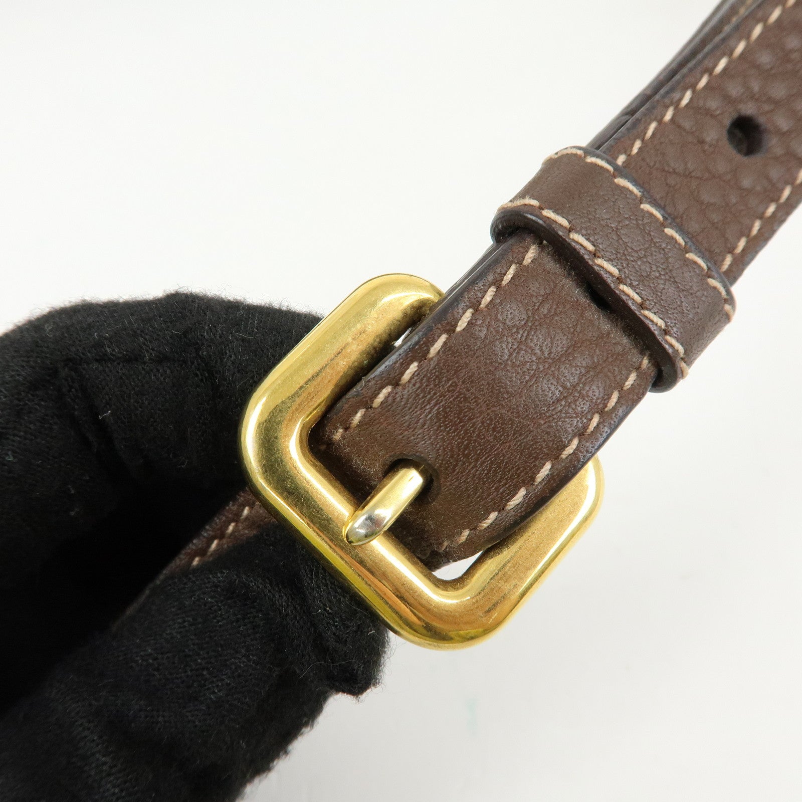 PRADA Logo Jacguard Leather Shoulder Bag Crossbody Bag Brown 1BT867