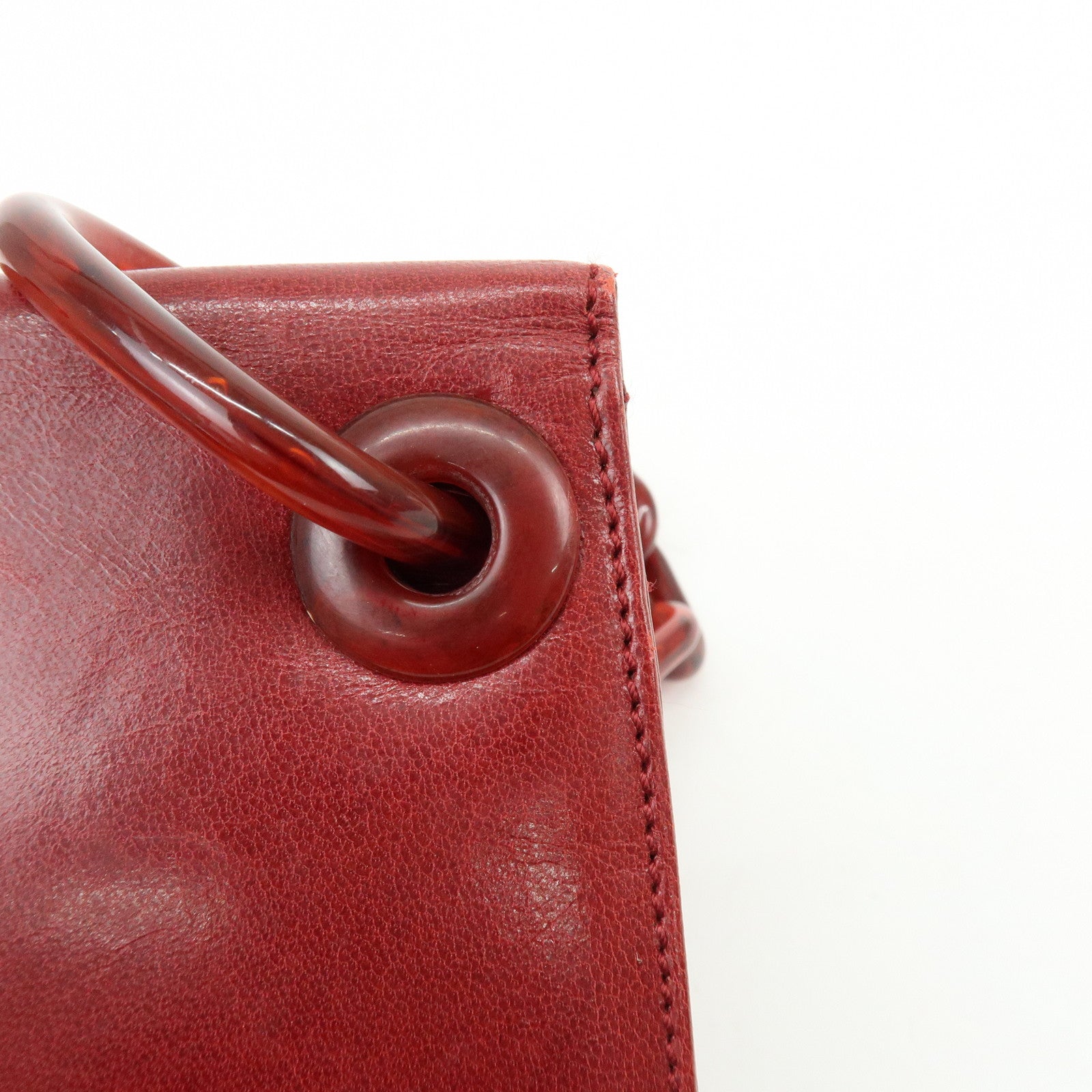 PRADA Logo Leather Plastic Chain Shoulder Bag Hand Bag Red