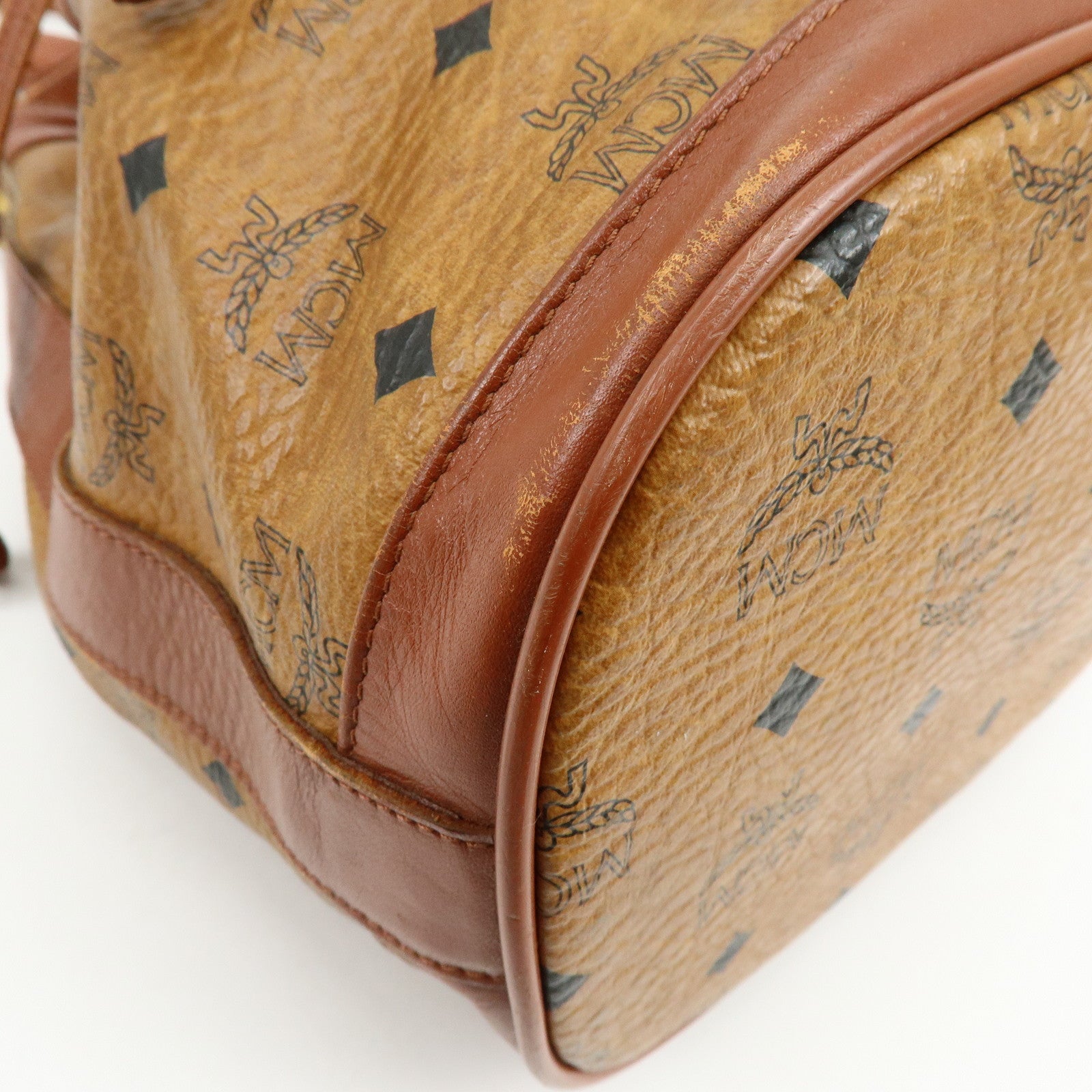 MCM Visetos Leather Drawstring Shoulder Bag Crossbody Bag Brown