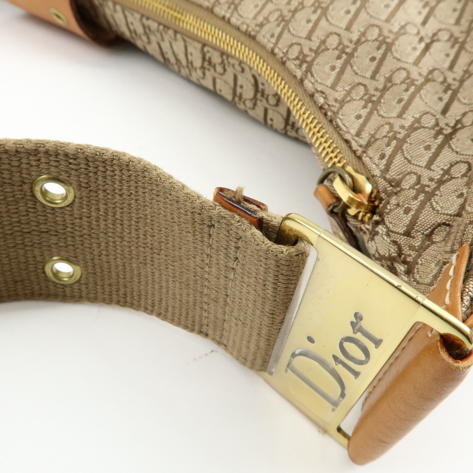 Christian Dior Trotter Canvas Leather Shoulder Crossbody Bag Beige