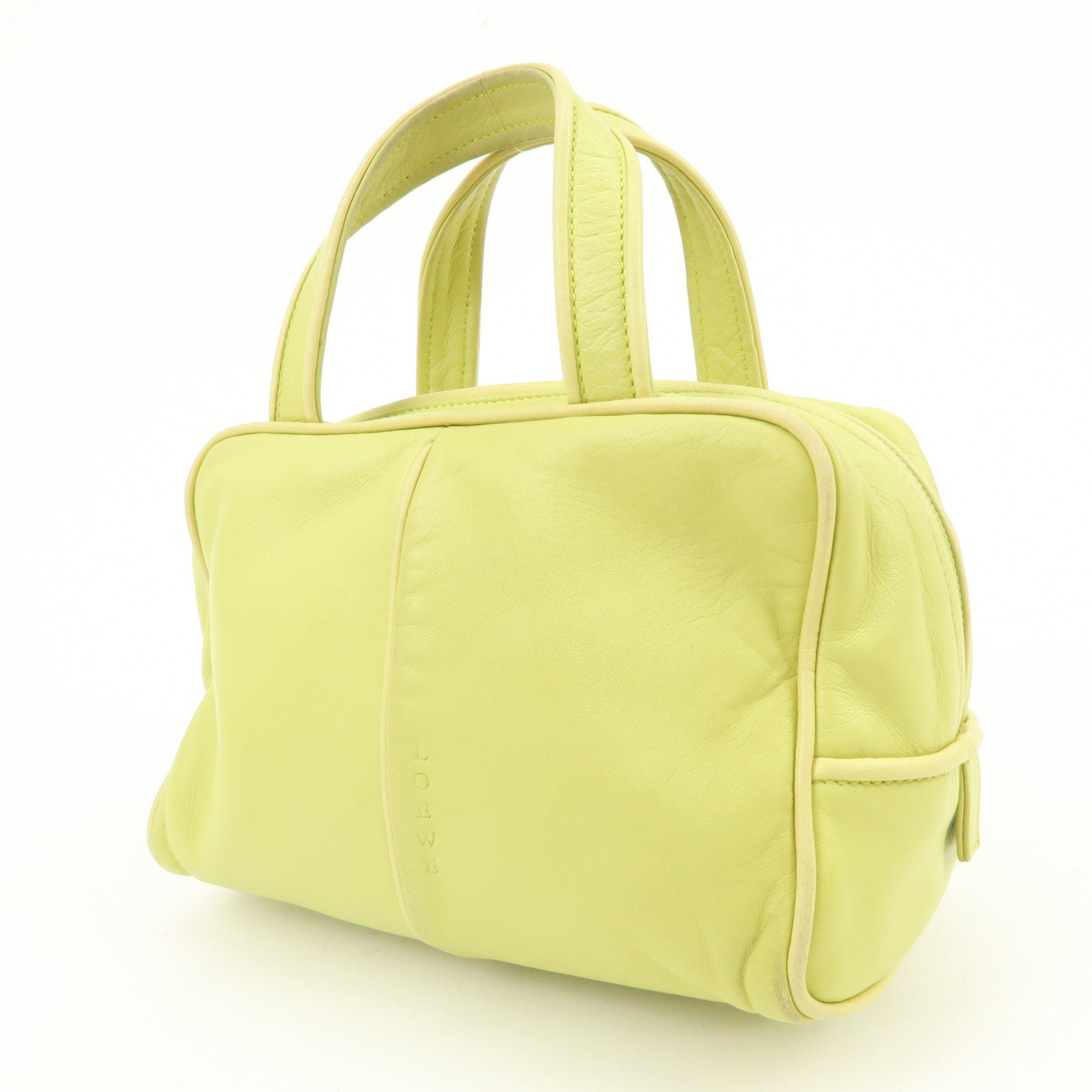 LOEWE Logo Nappa Leather Mini Hand Bag Boston Bag Lime Green