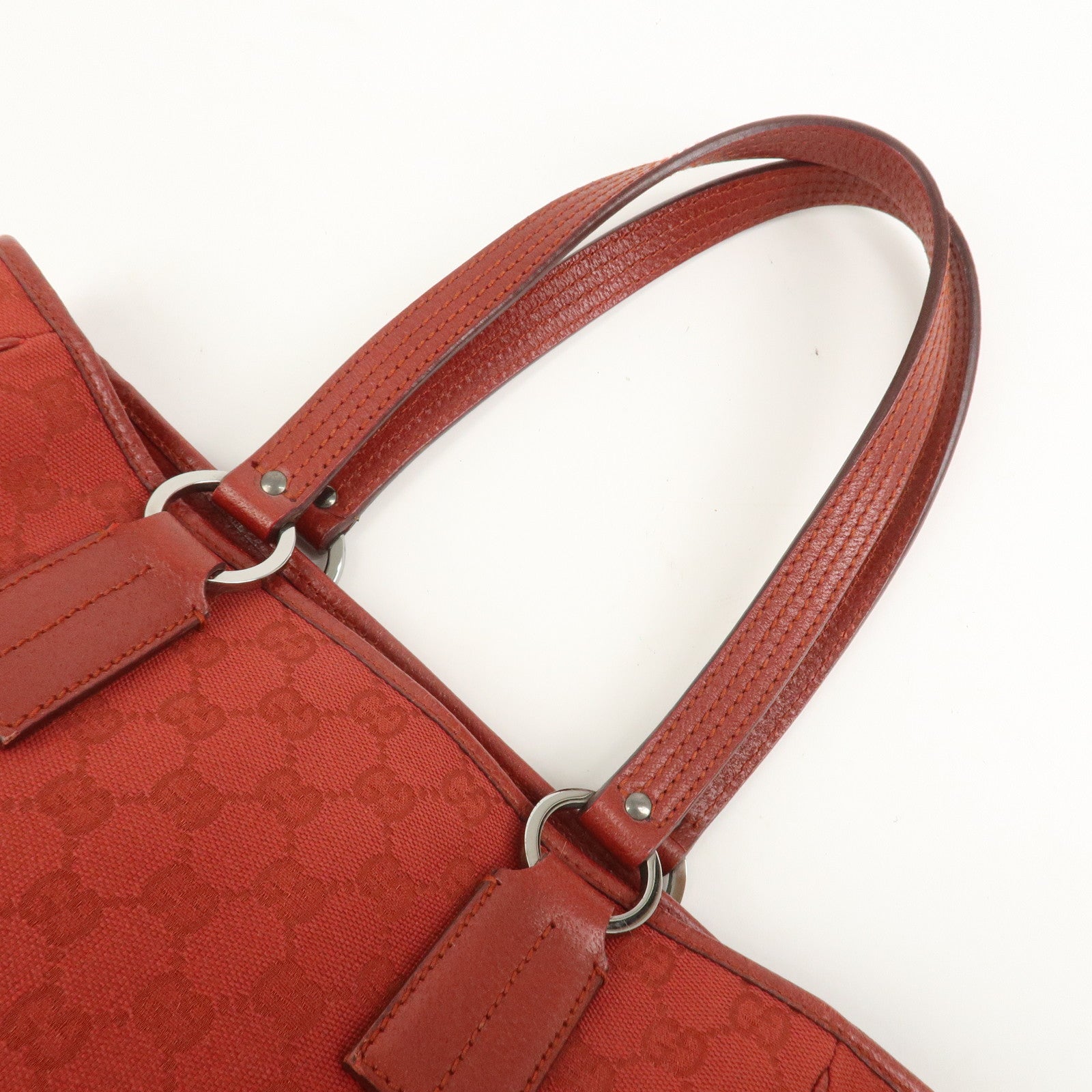GUCCI GG Canvas Leather Tote Bag Hand Bag Red 113019