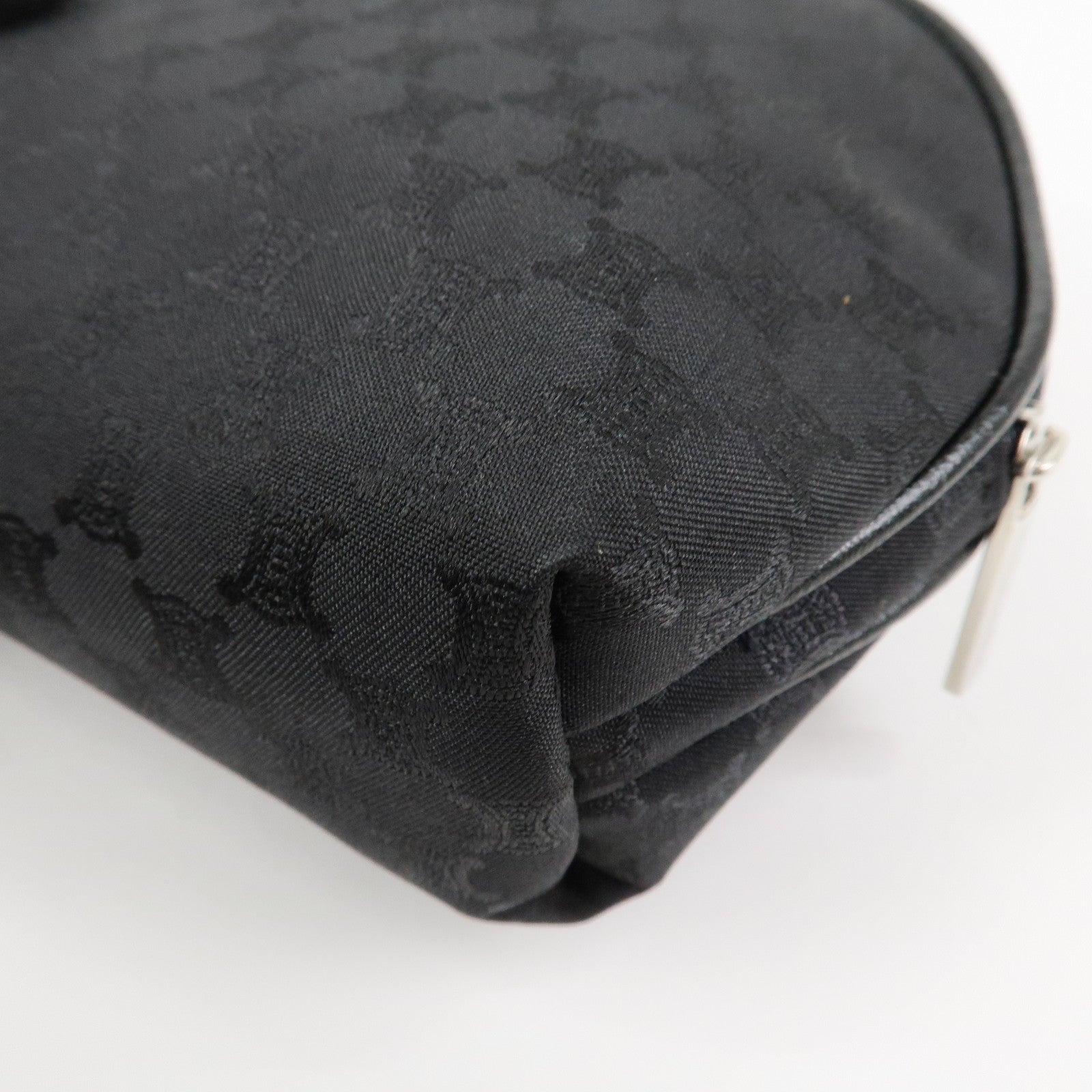 CELINE Macadam Nylon Cosmetic Pouch Logo Plate Black