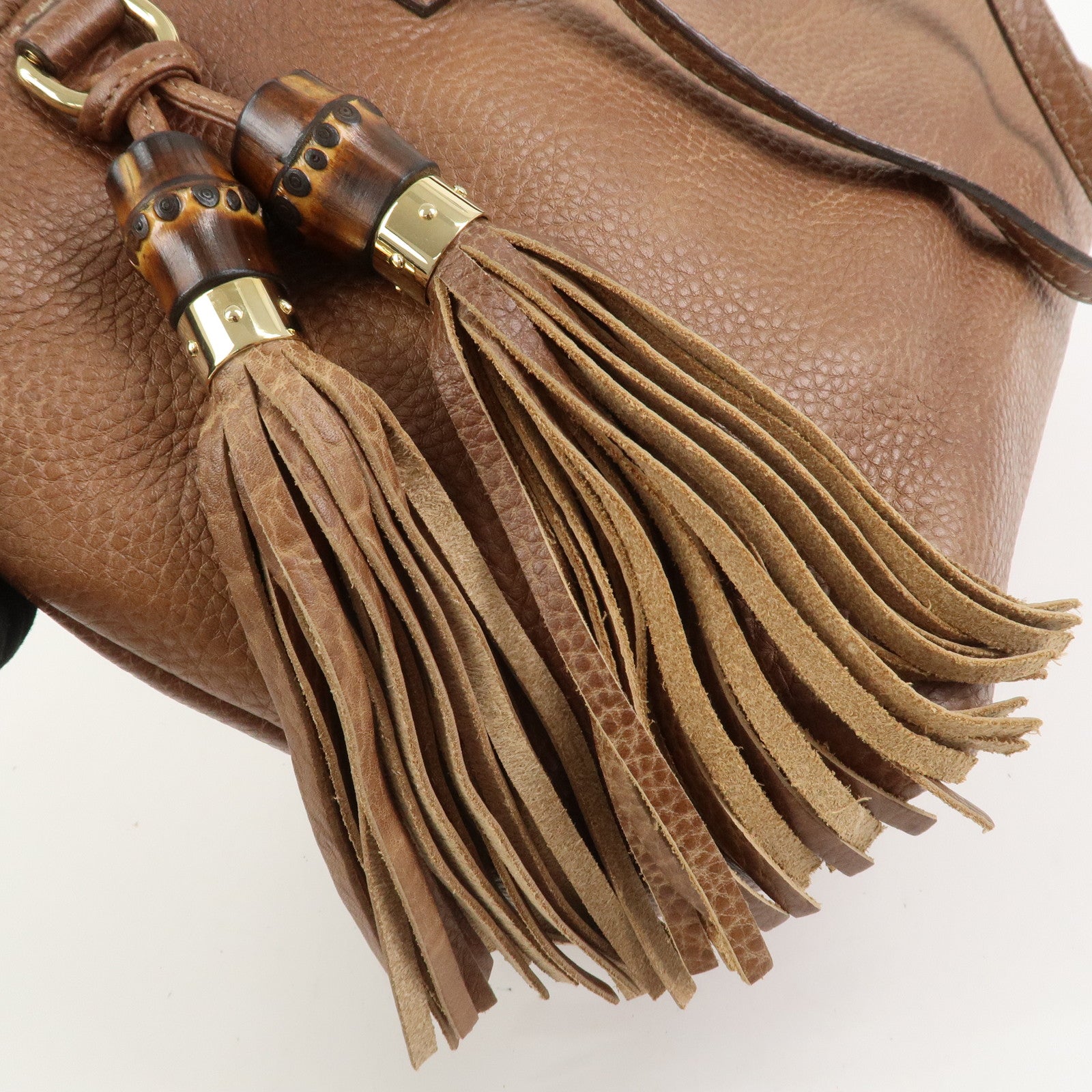 GUCCI Bamboo Fringe Leather Tote Bag Shoulder Bag Brown 218780