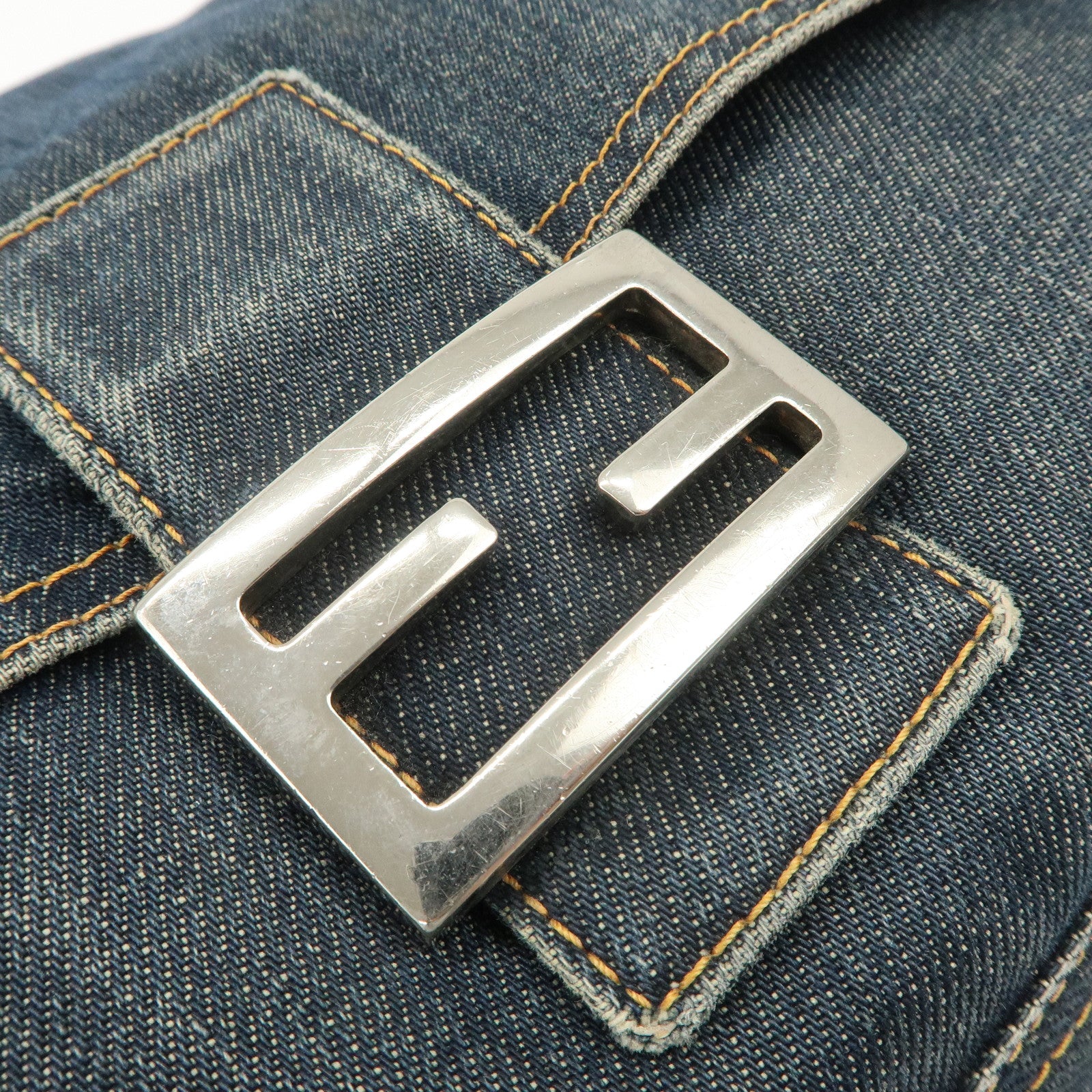 FENDI Mamma Baguette Denim Leather Shoulder Bag Hand Bag 26325