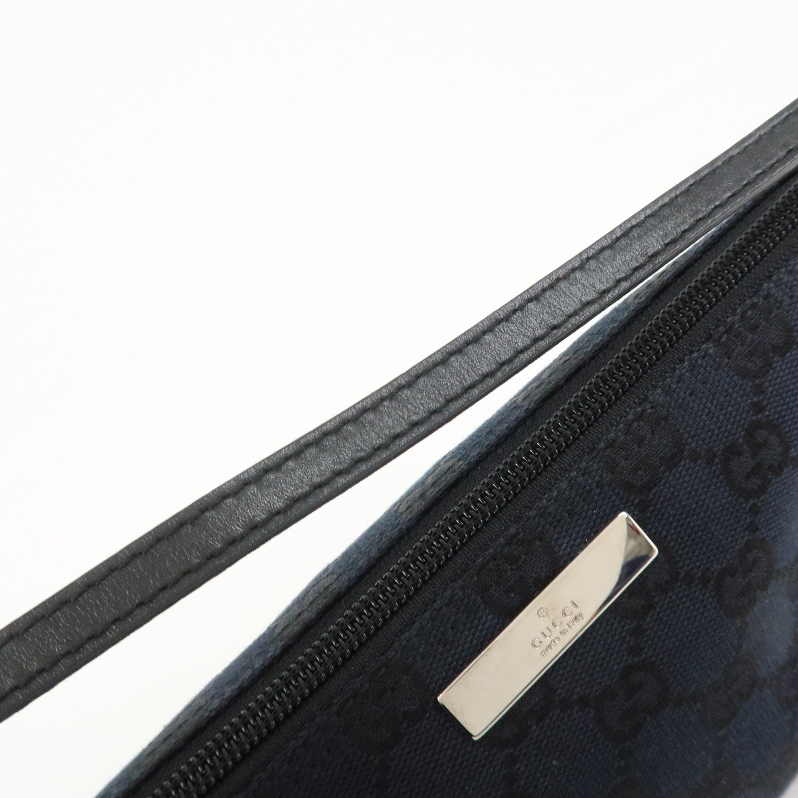 GUCCI GG Canvas Leather Accessory Pouch Hand Bag Navy 039.1103