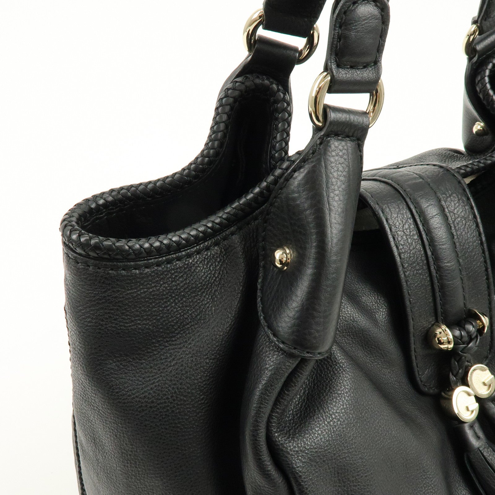 GUCCI Marrakech Leather Shoulder Bag Tote Bag Black 257029