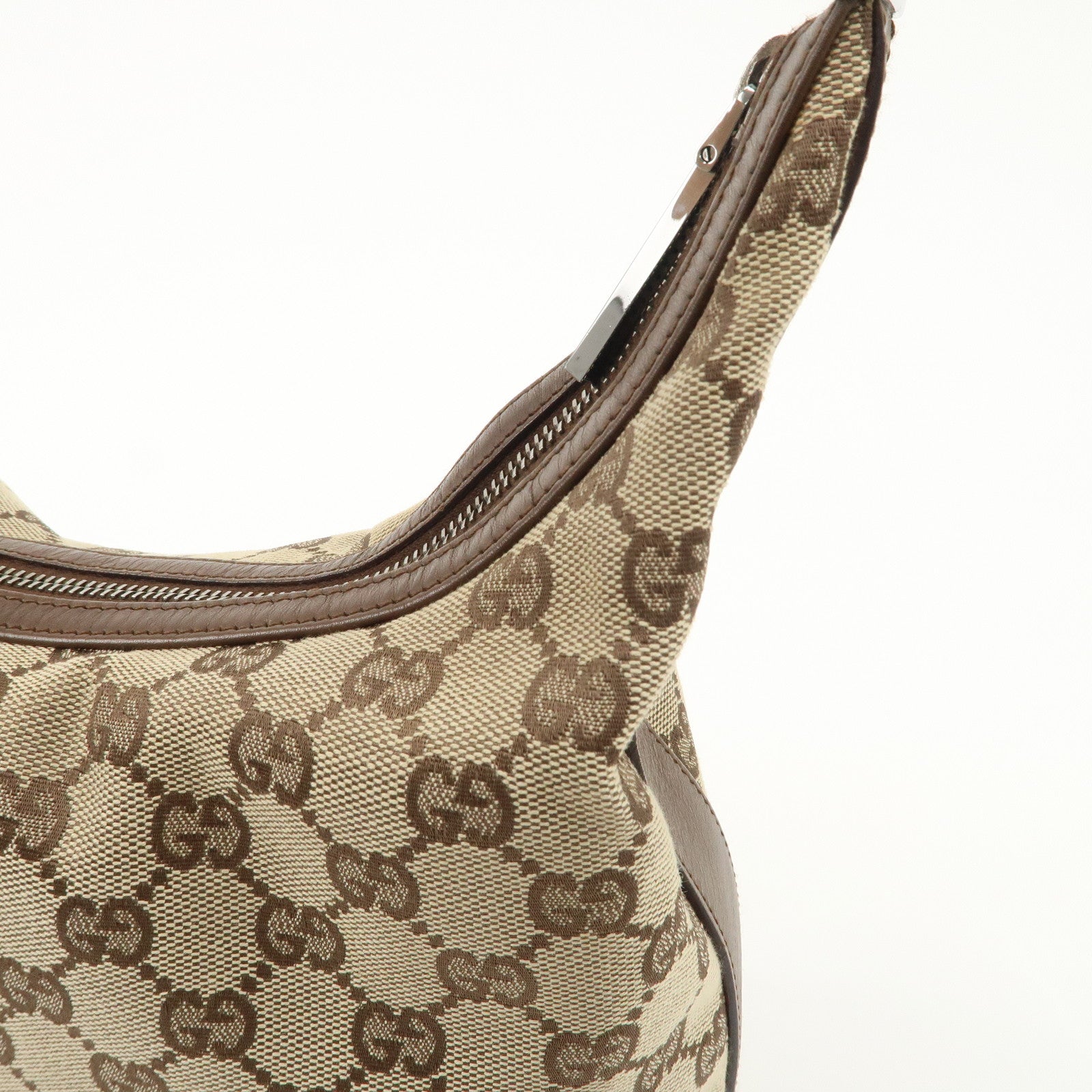 GUCCI GG Canvas Leather Shoulder Bag Beige Brown 203419 Used