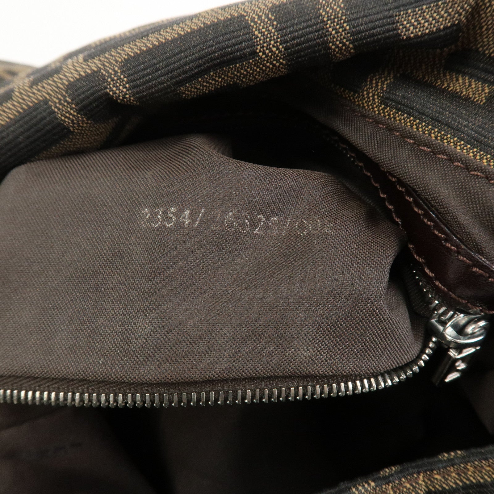 FENDI Mamma Baguette Zucca Canvas Leather Shoulder Bag Brown 26325