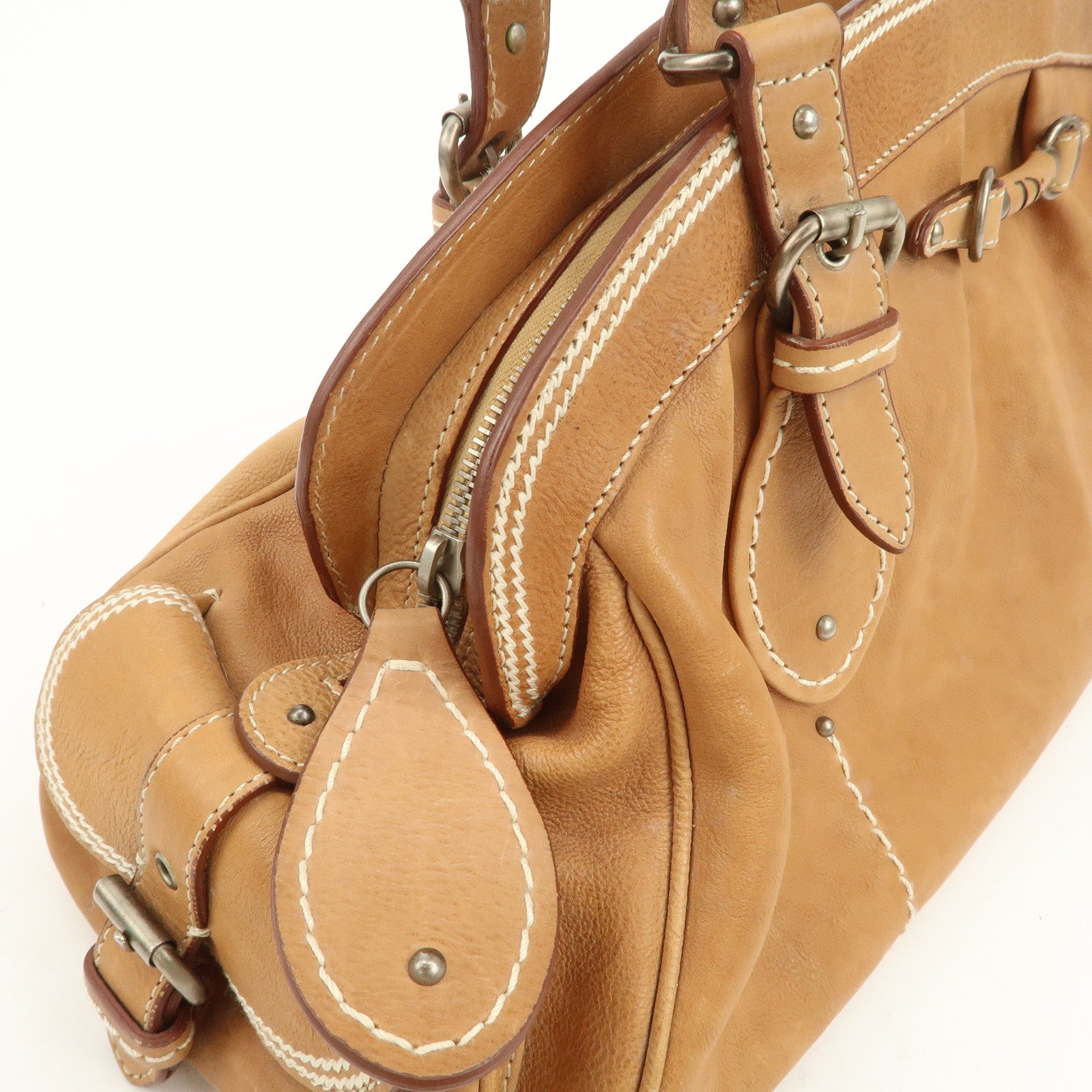 Christian Dior Logo Leather Shoulder Bag Hand Bag Brown