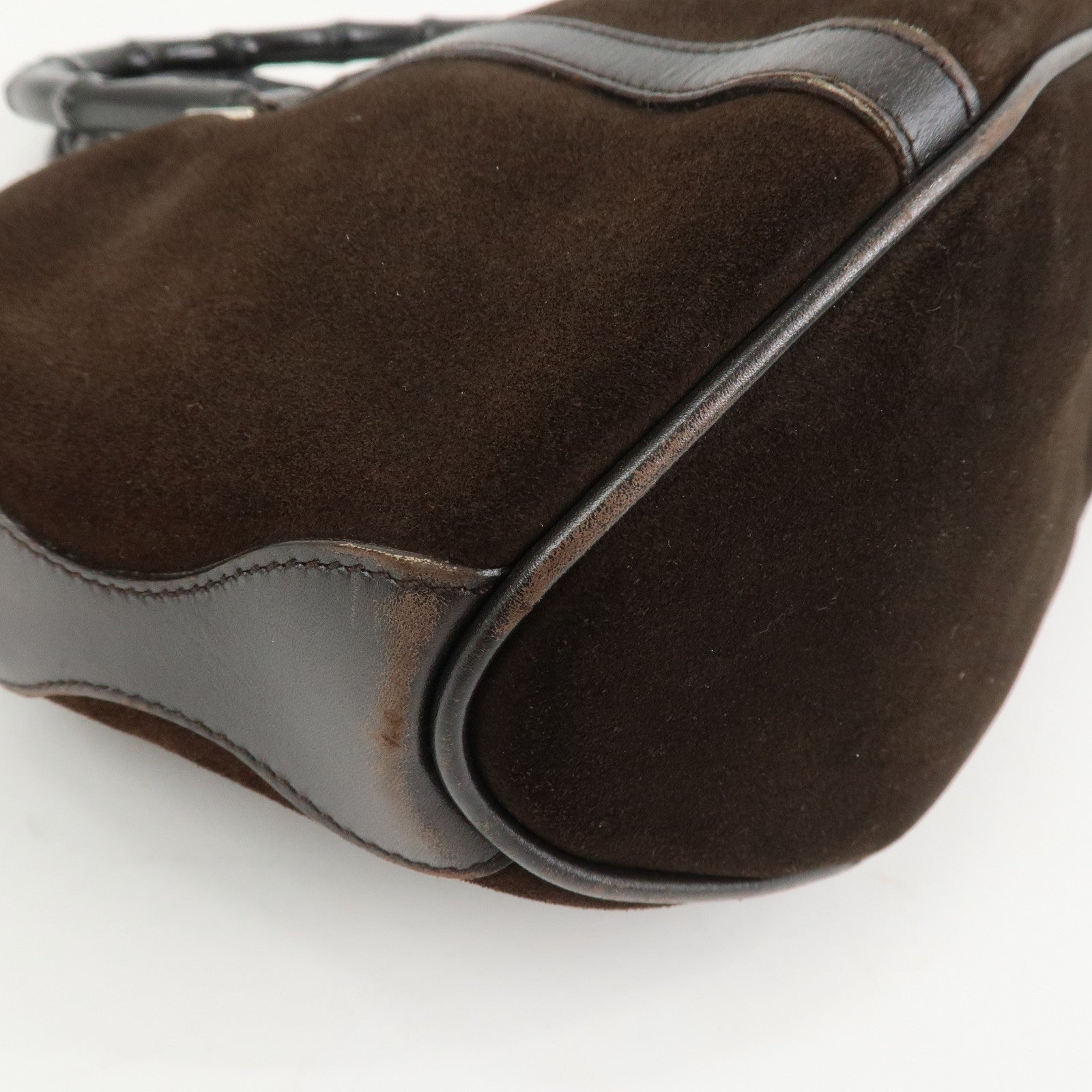 GUCCI Bamboo Suede Leather Hand Bag Dark Brown 002.1084