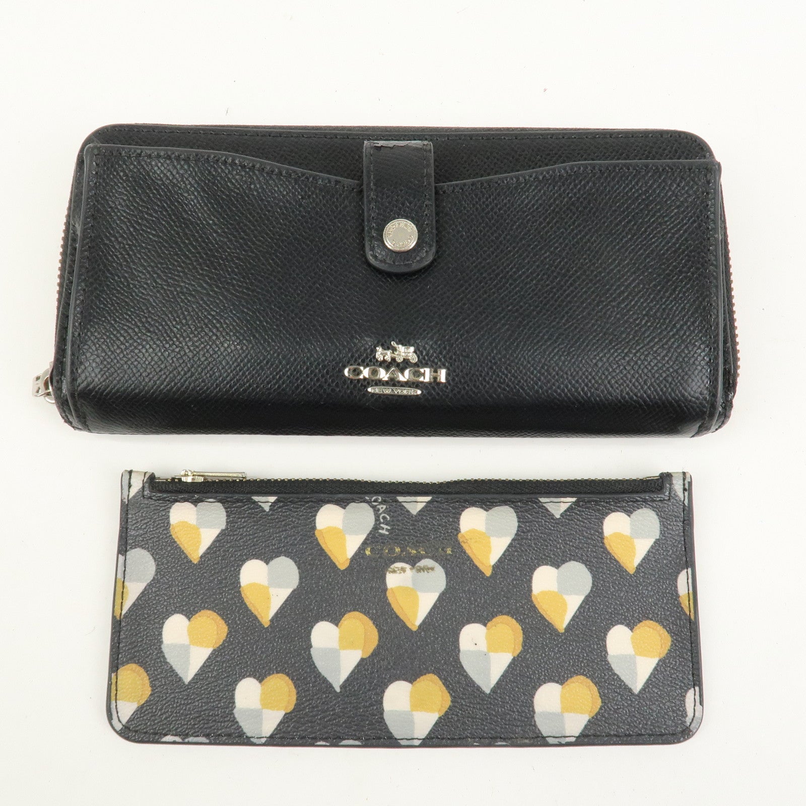 COACH Set of 3 Leather Canvas Long Wallets Black Multicolor