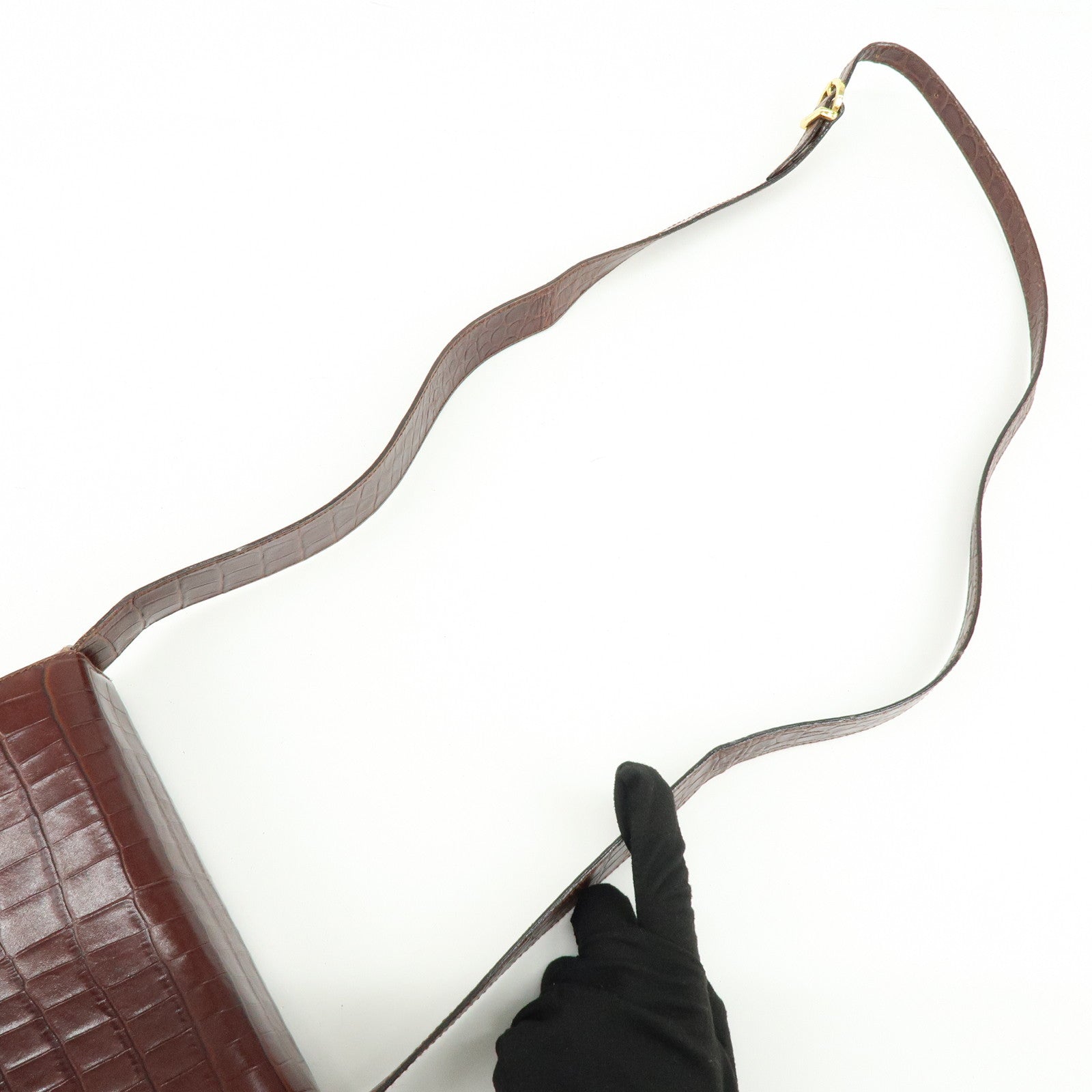 Ferragamo Gancini Embossed Leather Shoulder Bag Crossbody Bag Brown