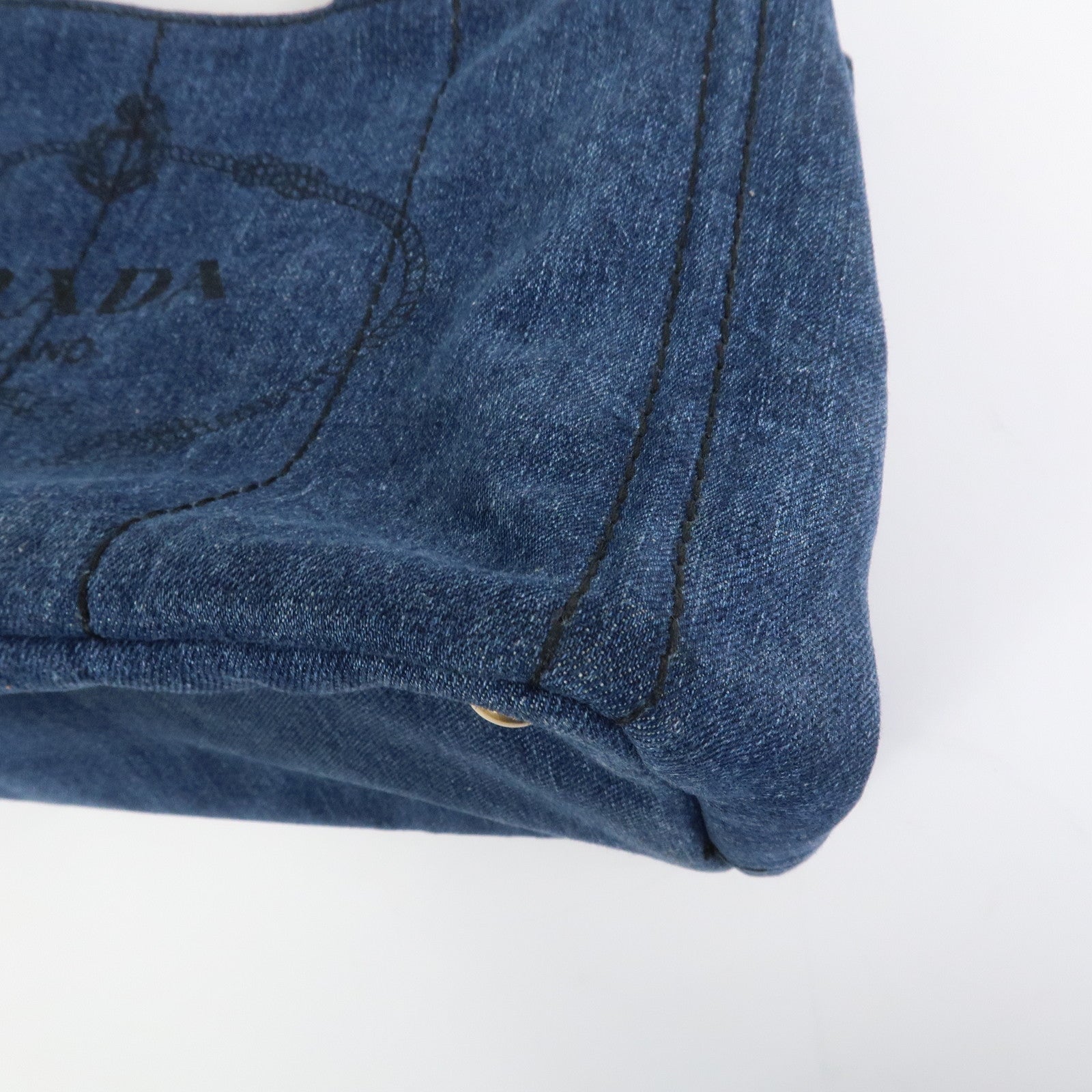 PRADA Logo Canapa Canvas Denim 2way Bag Hand Bag Blue B1877B