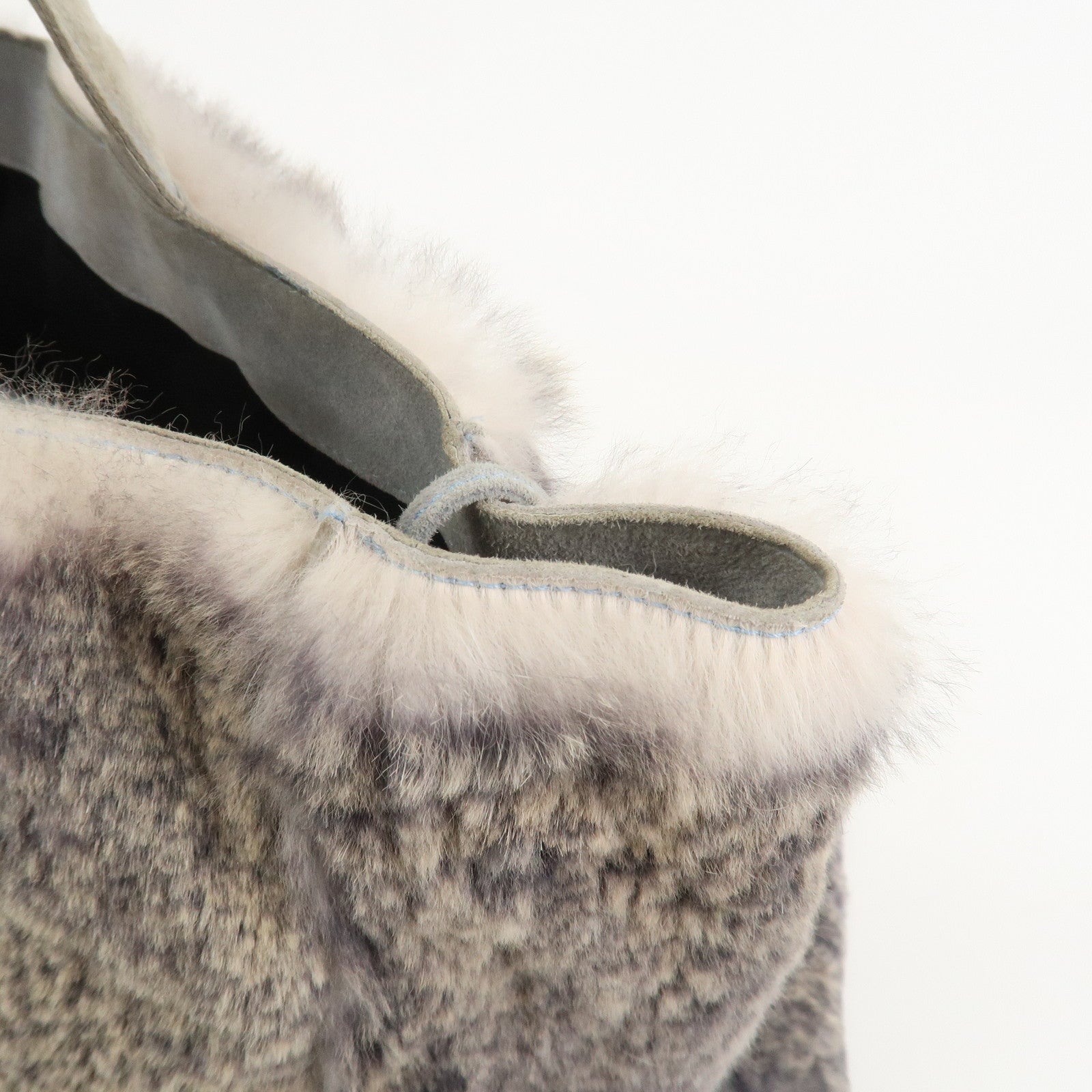 CHANEL COCO Mark Logo Fur Suede Hand Bag Grey