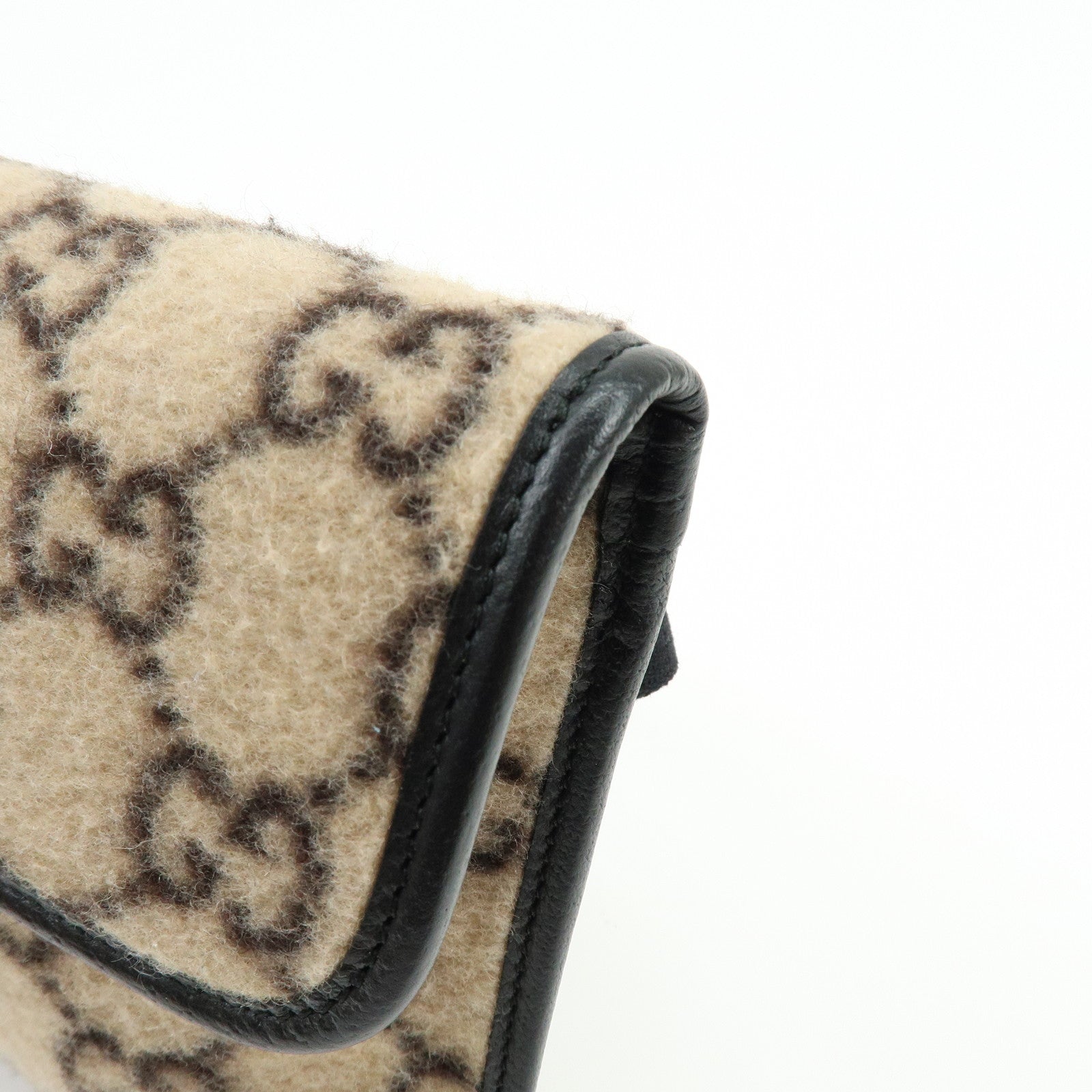 GUCCI GG Wool Leather Waist Pouch Body Bag Beige Black 598181