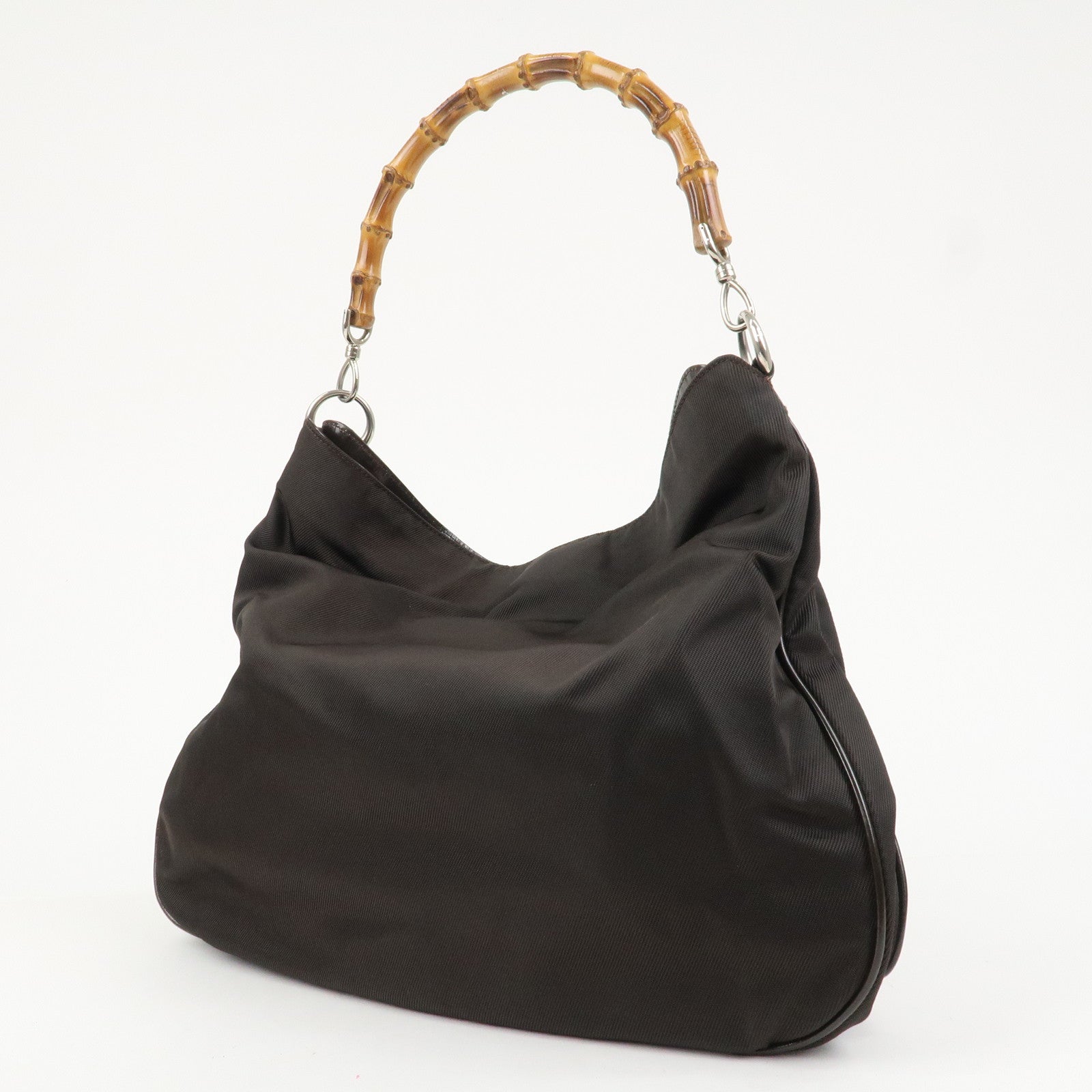 GUCCI Bamboo Nylon Leather 2Way Shoulder Bag Dark Brown 001.3444