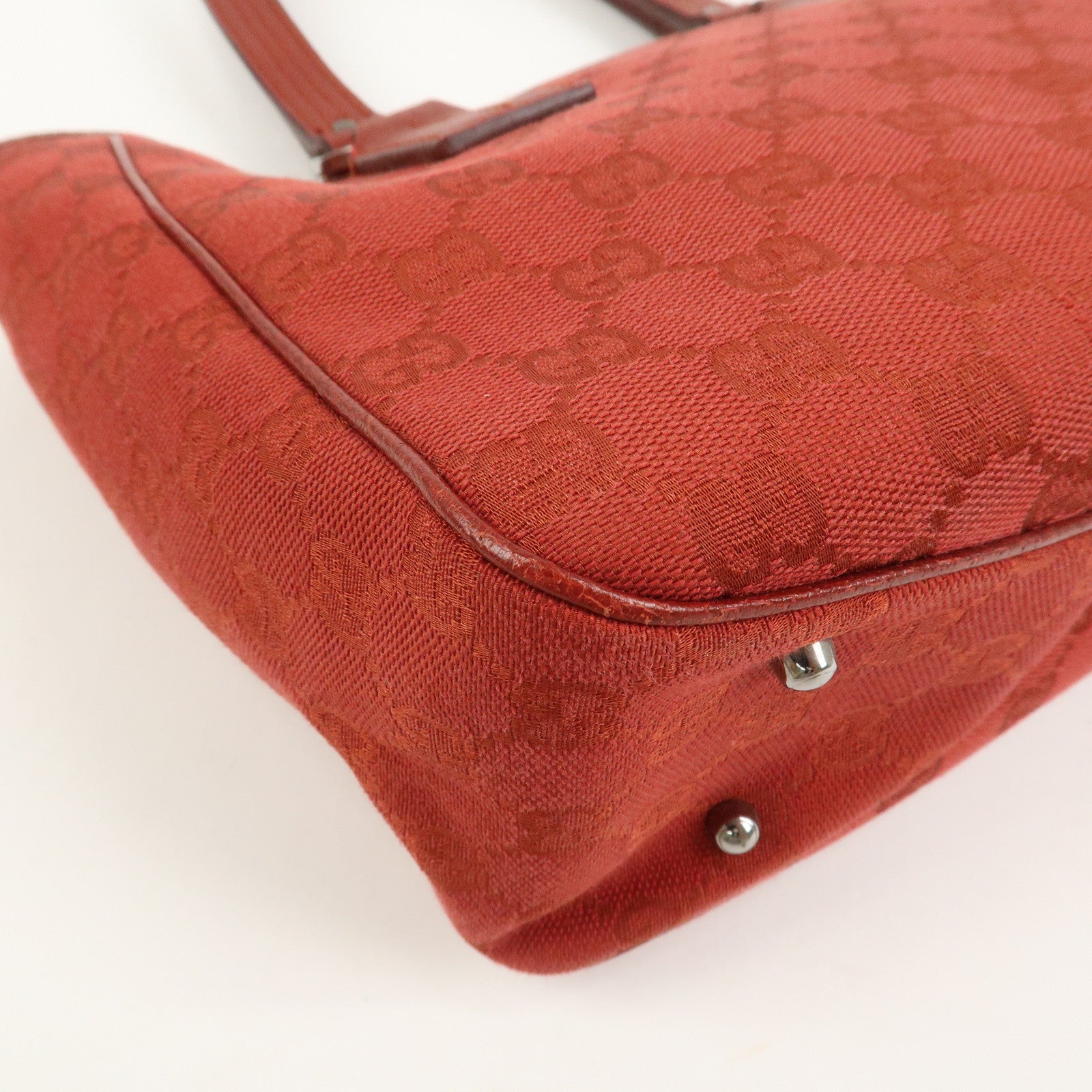 GUCCI GG Canvas Leather Tote Bag Hand Bag Red 113019