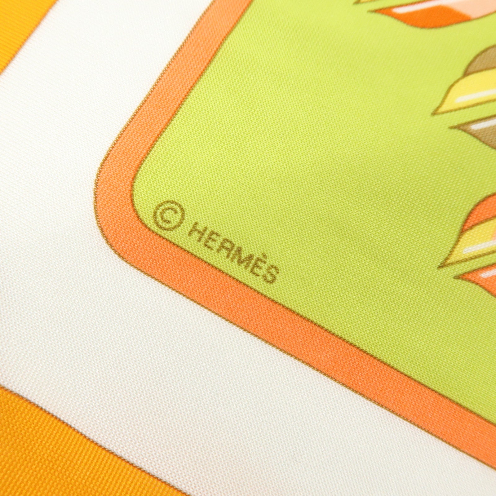 HERMES Carre 90 Silk 100% Scarf ARCS~EN~CIEL Orange White