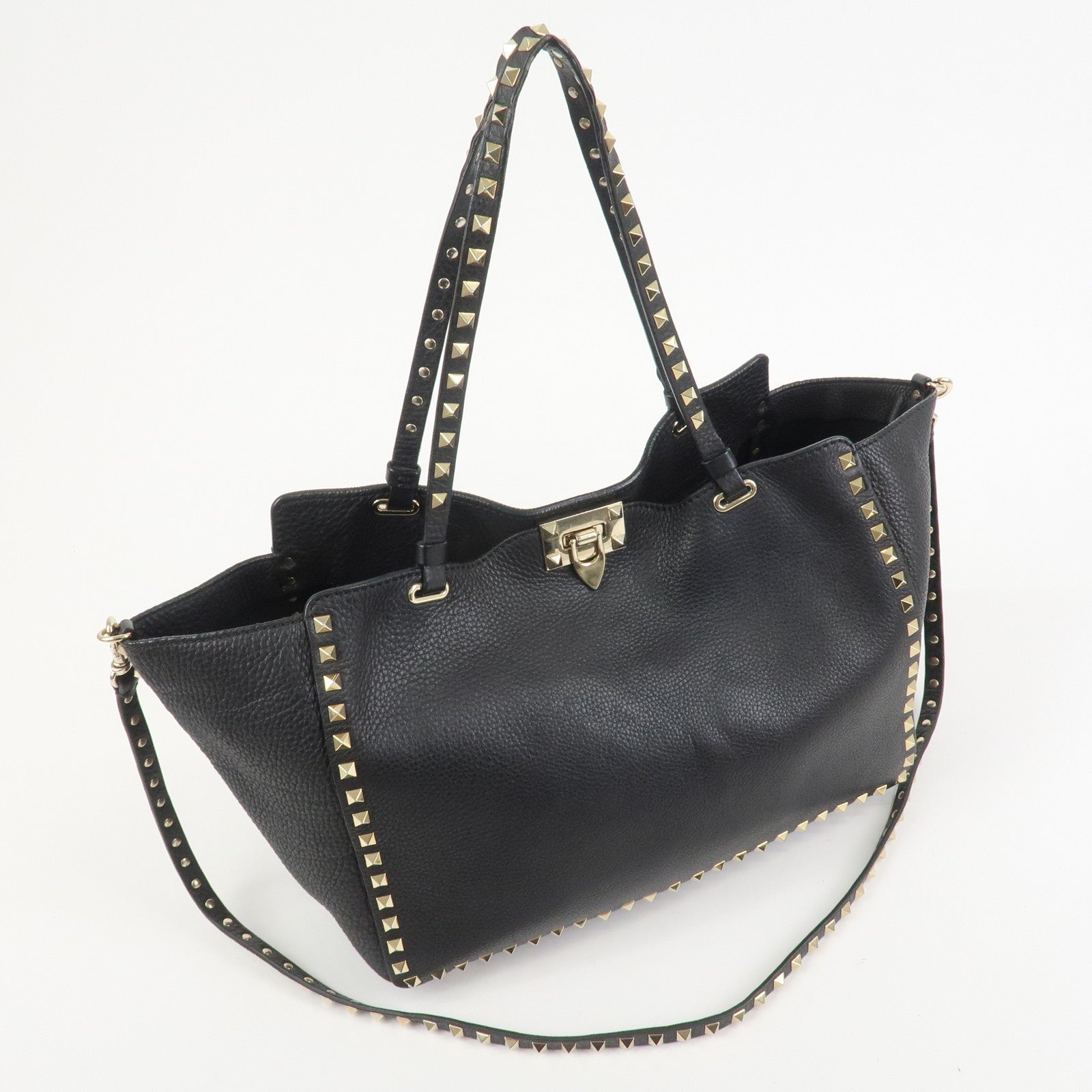 VALENTINO Rockstud Leather Tote Bag Hand Bag Shoulder Bag Black
