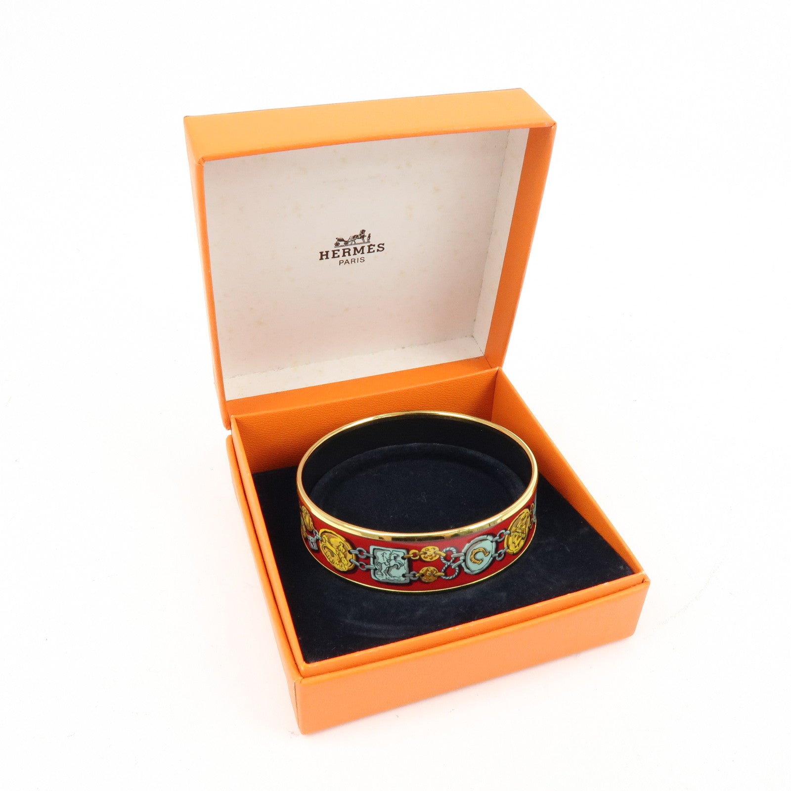 HERMES Email GM Plated Bangle Bracelet Red Gold