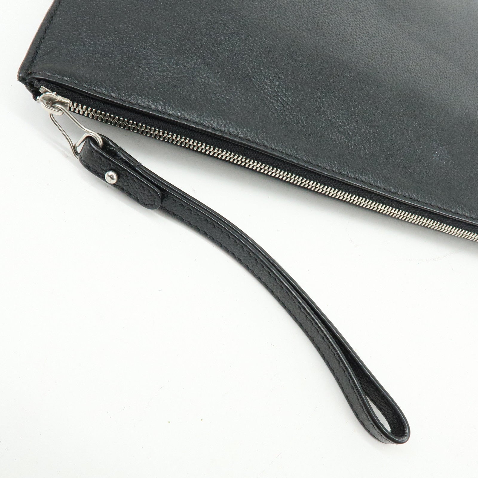 BALENCIAGA Leather Clutch Bag Flat Bag Black