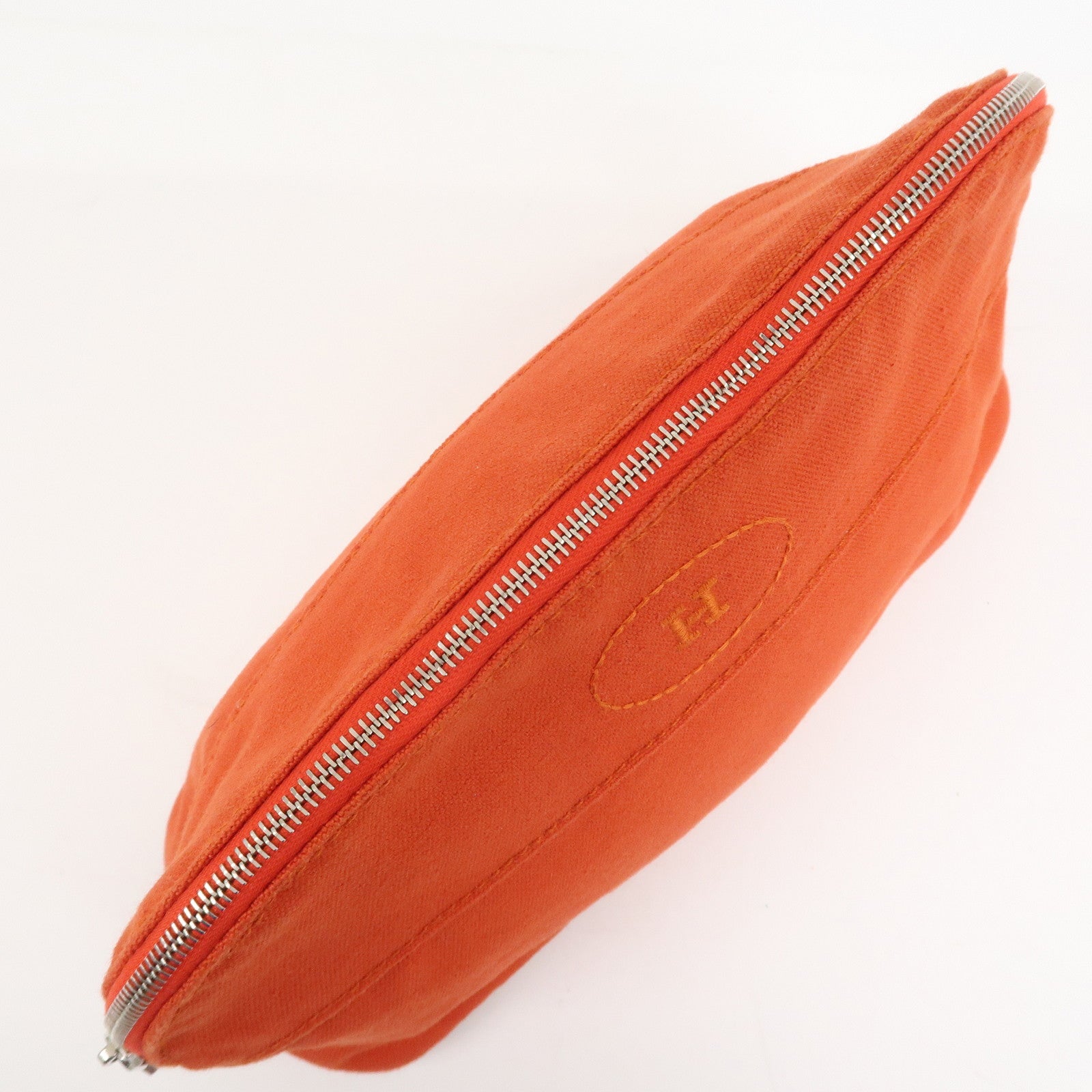 HERMES Canvas Leather Bolide Pouch MM Cosmetic Pouch Orange
