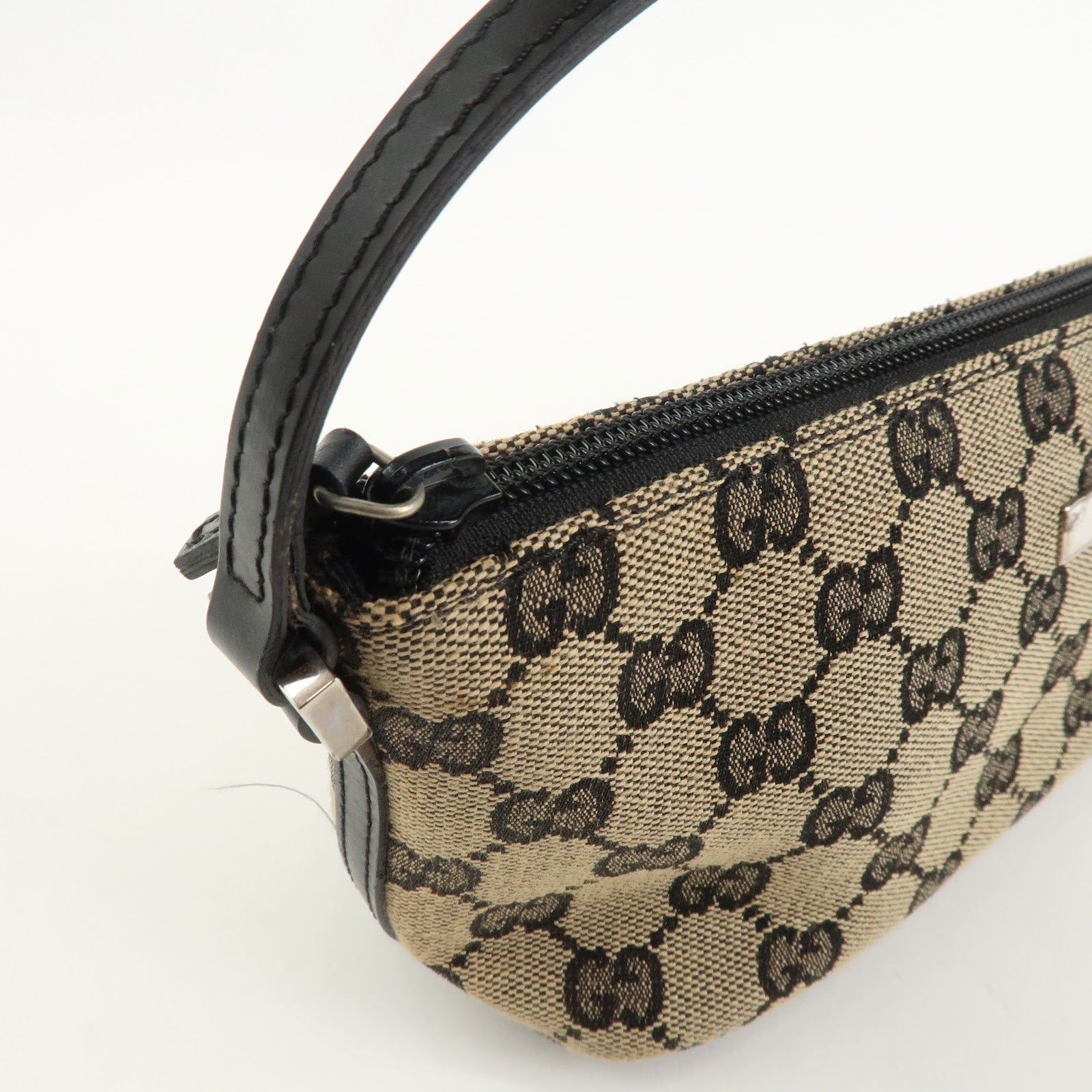 GUCCI Boat Bag GG Monogram Canvas Pouch Hand Bag Beige 039.1103