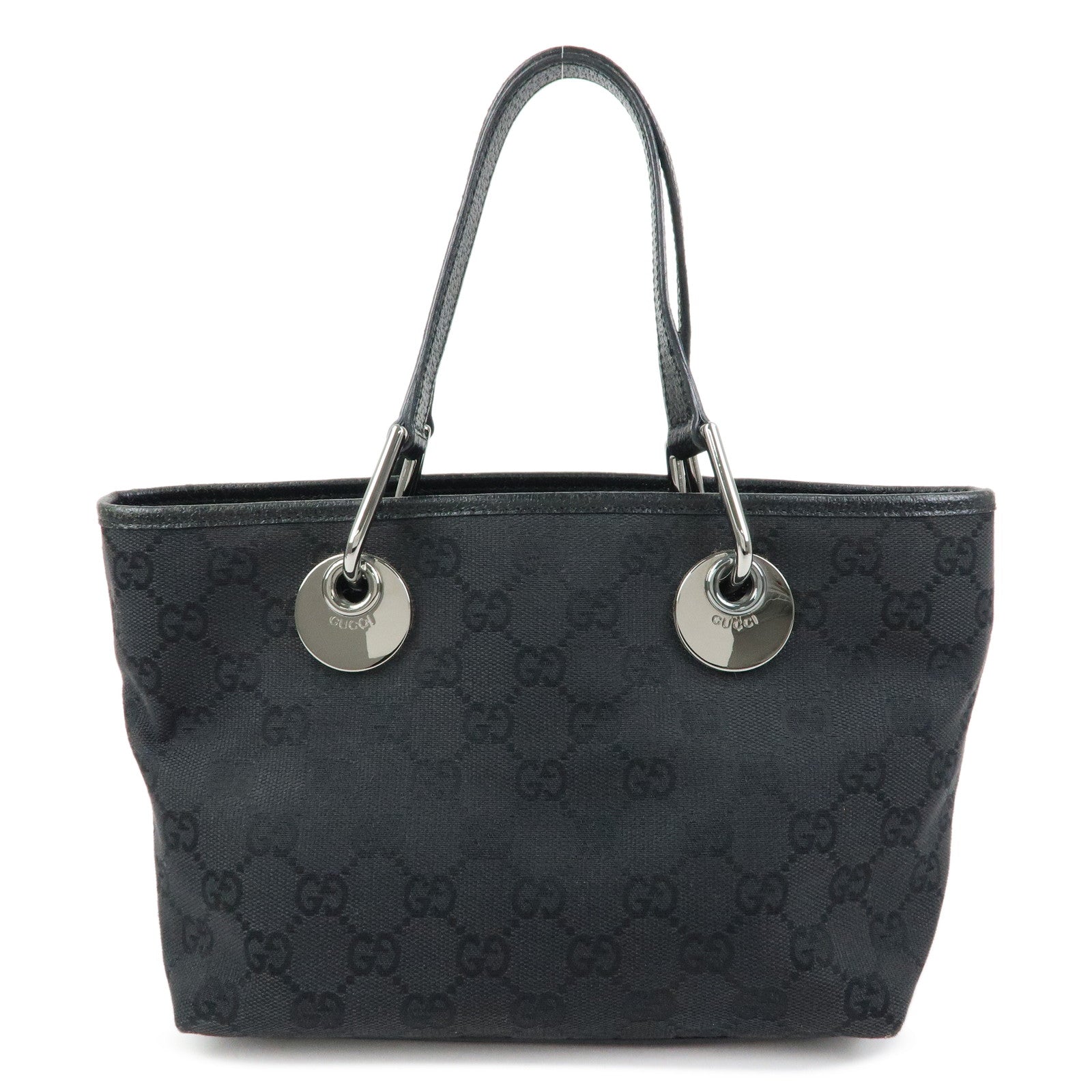 GUCCI GG Canvas Leather Mini Hand Bag Tote Bag Black 120844