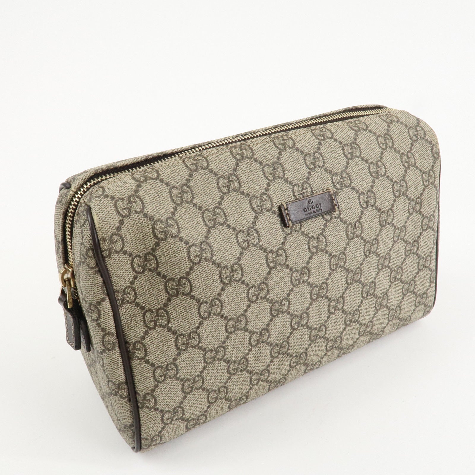 GUCCI GG Supreme Leather Clutch Bag Pouch Beige 189818 Used