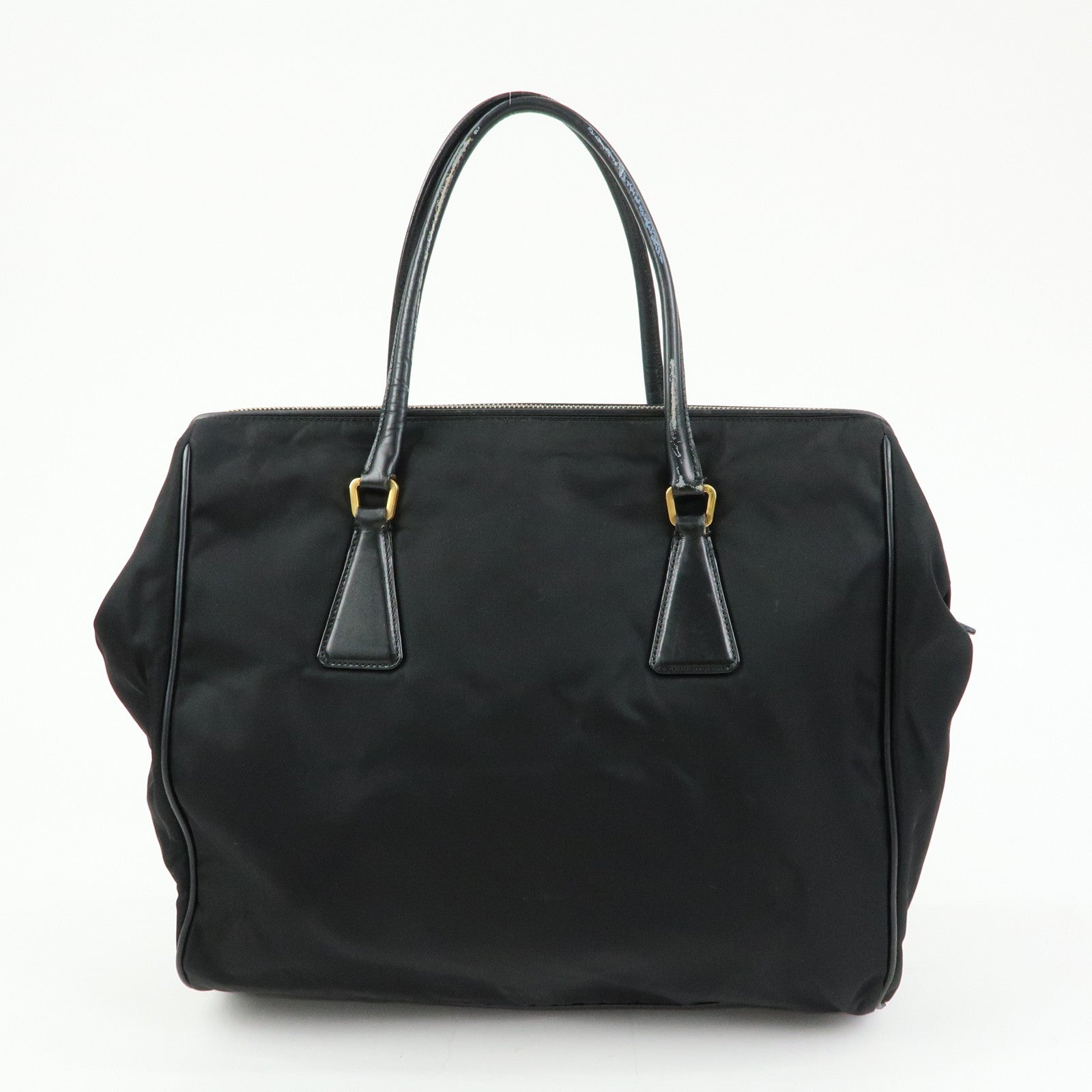 PRADA Triangle Logo Nylon Leather Hand Bag Tote Shoulder Bag Black