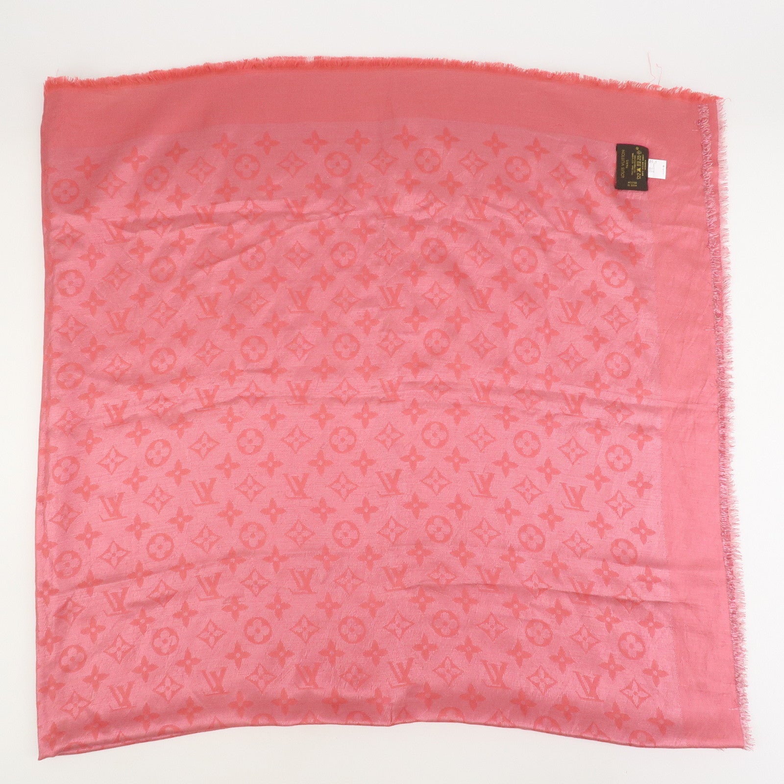 Louis Vuitton Monogram Silk Wook Shawl Scarf Pink