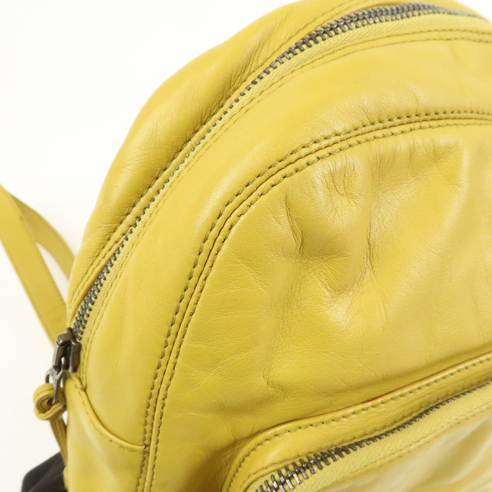 CHANEL COCO Mark Lamb Skin Back Pack Ruck Suck Yellow