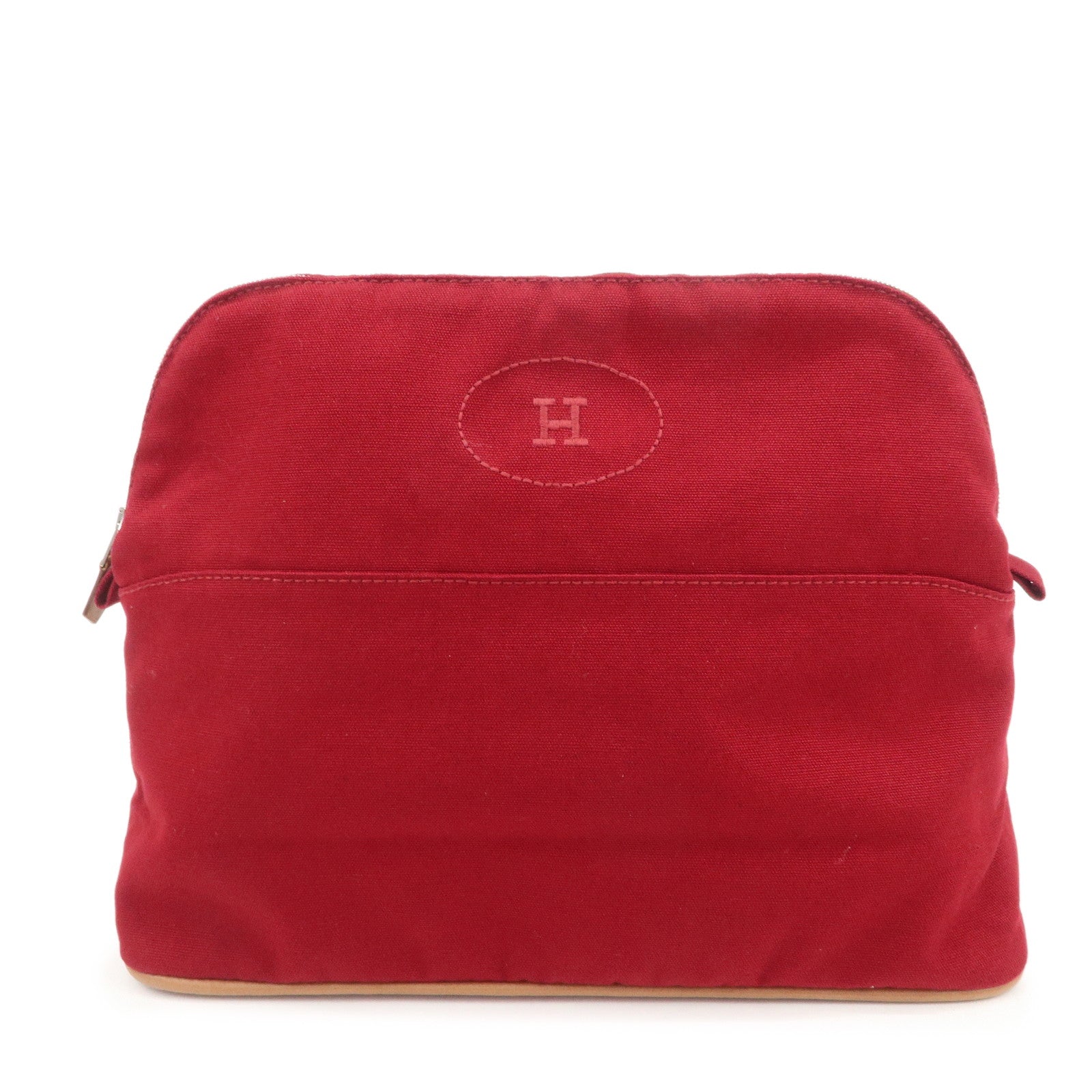 HERMES Canvas Bolide Pouch GM Cosmetic Pouch Makeup Bag Wine Red