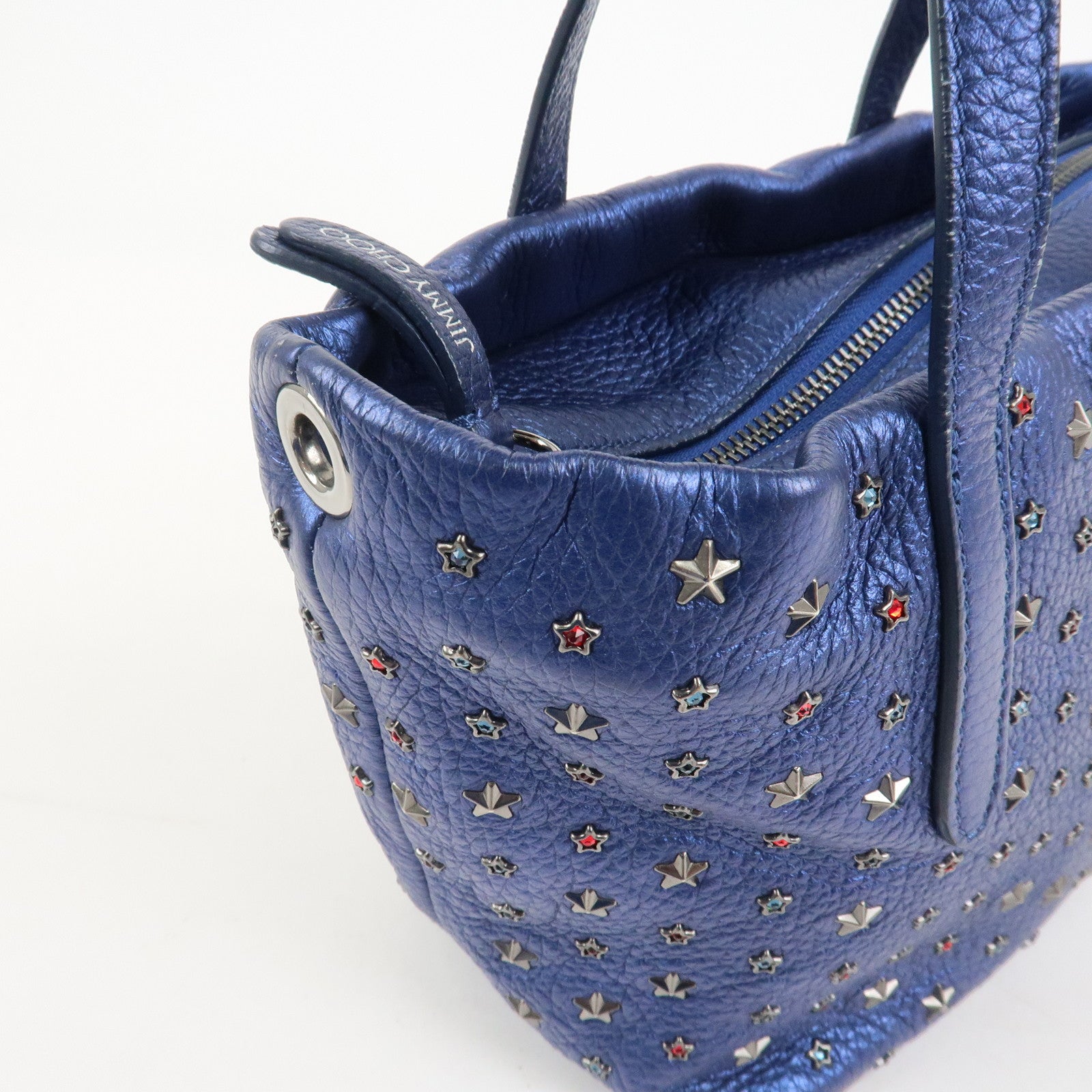 JIMMY CHOO Leather MINISARA 2Way Bag Hand Bag Shoulder Bag Blue